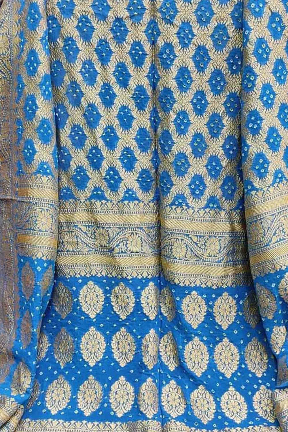 Blue Banarasi Bandhani Handloom Pure Georgette Dupatta