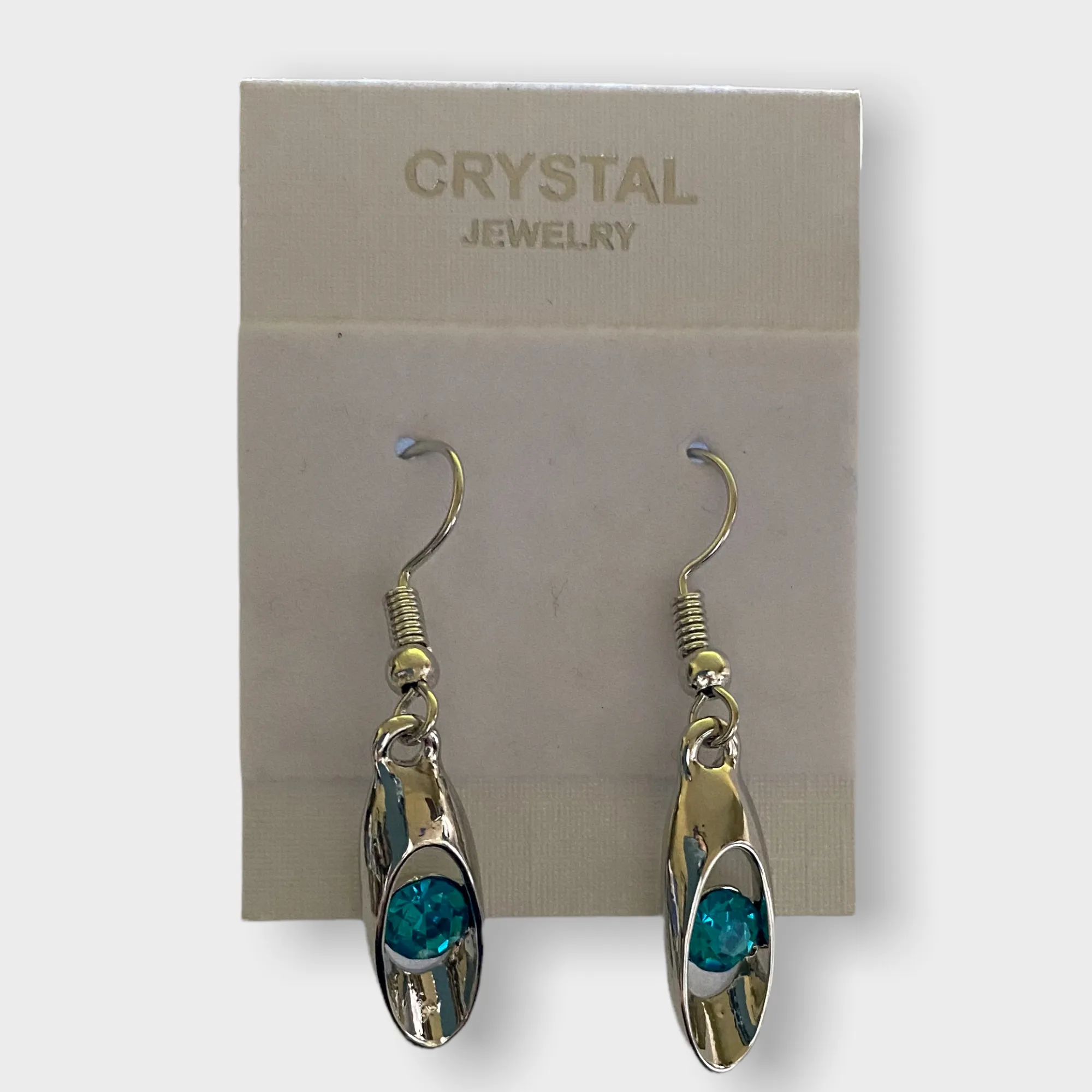 Blue Crystal Silver Dangle Hook Earring