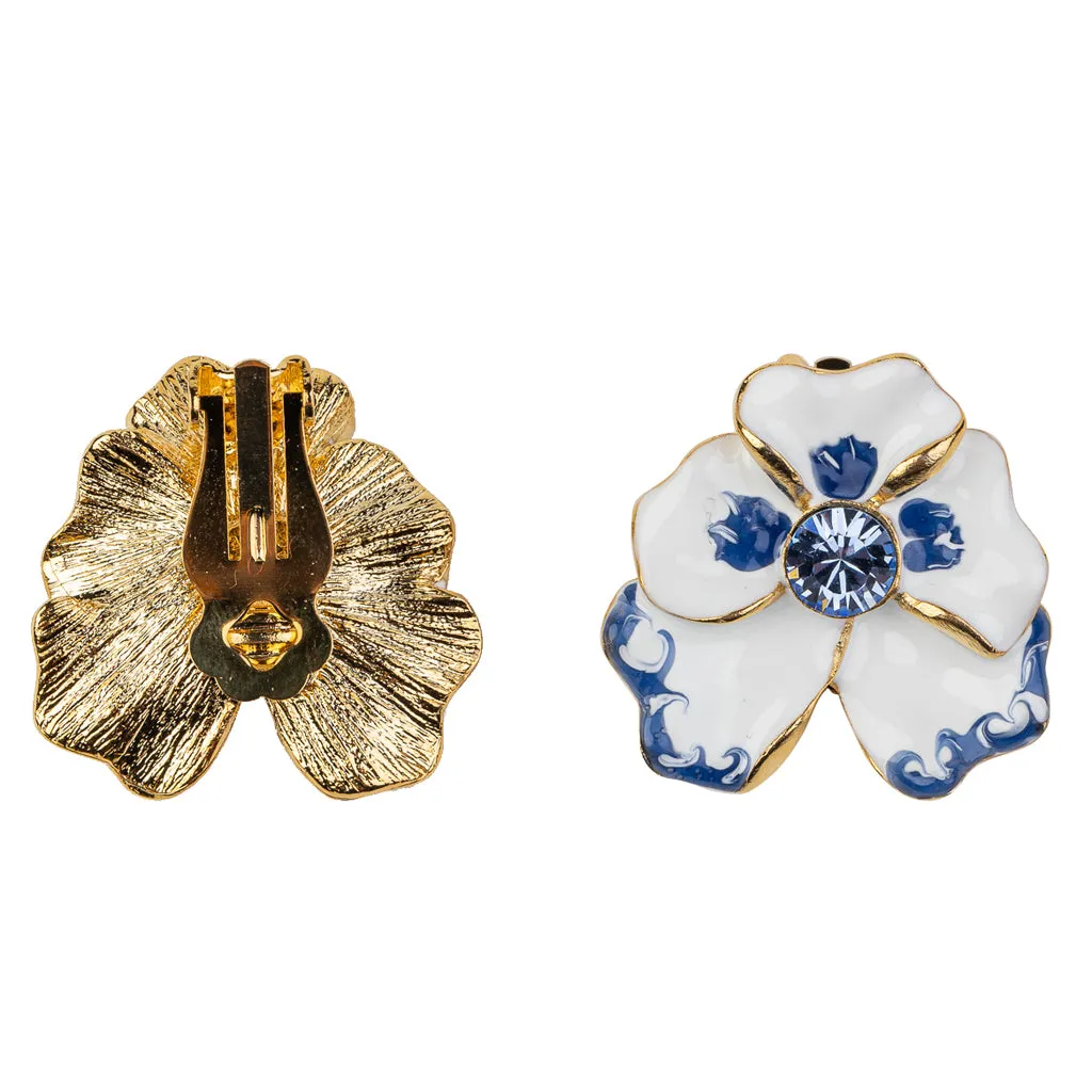 Blue Flower Clip Earrings