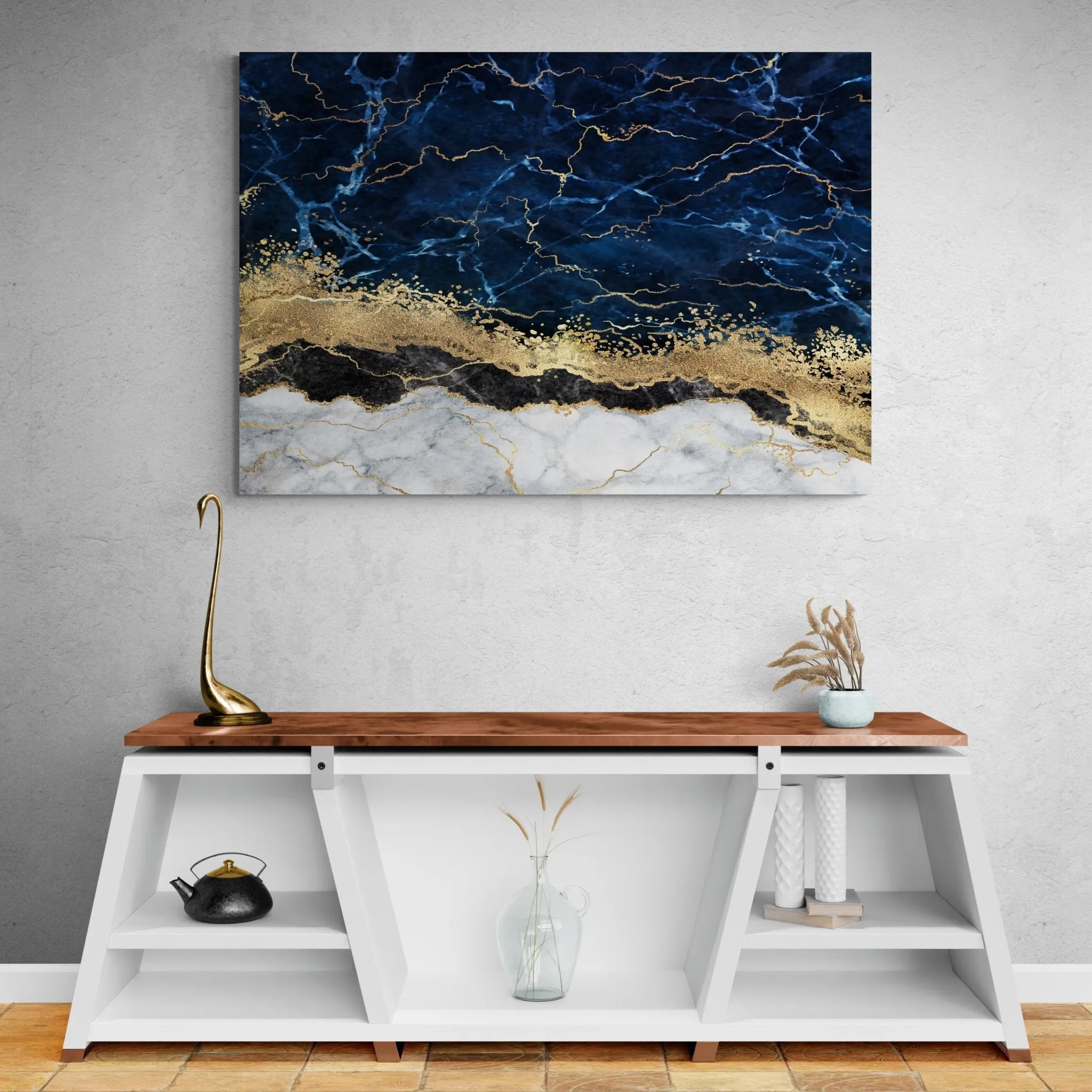 Blue Gold Marble Wall Art