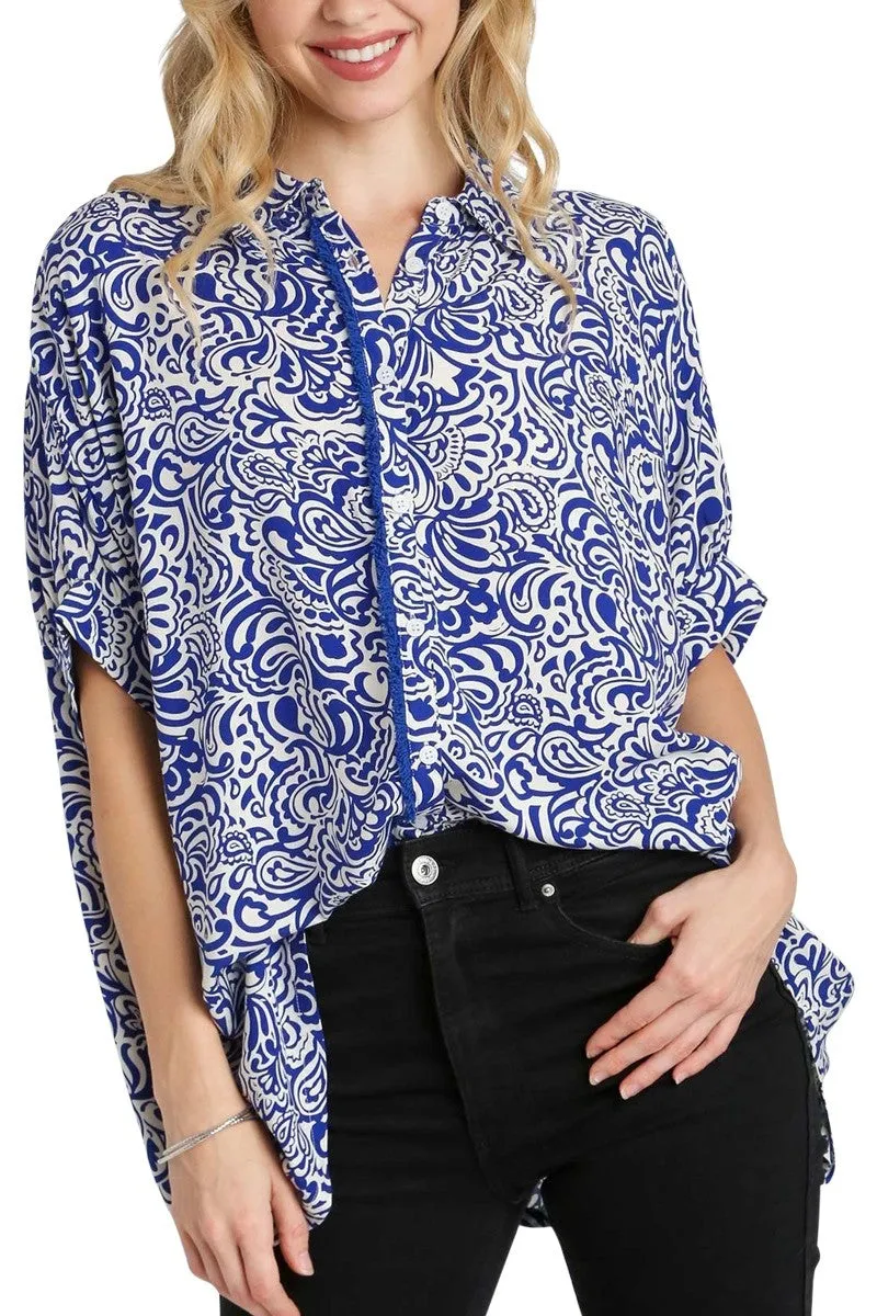 BLUE TWO TONE ABSTRACT PRINT TOP