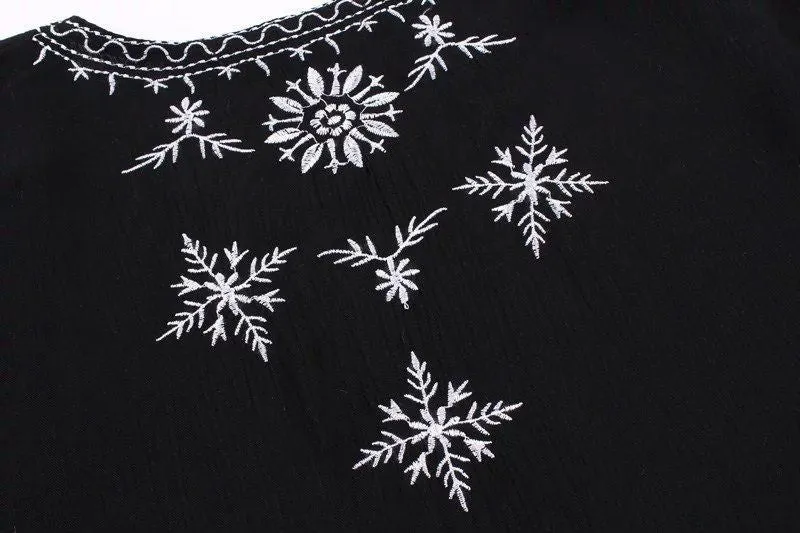 Boho Kimono Black With White Embroidery Lace Hem For Free Spirited People Size Small Medium Or Large