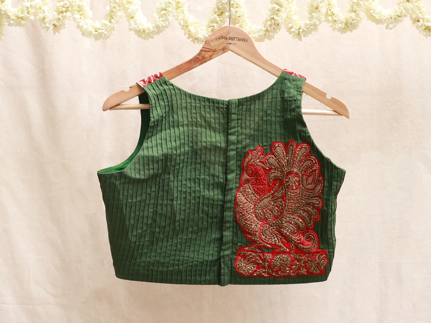 British racing Green, Kalamkari embroidery blouse