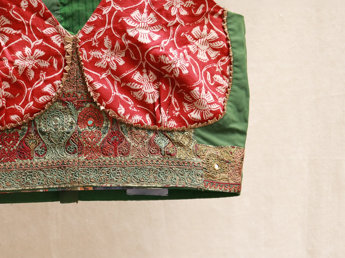 British racing Green, Kalamkari embroidery blouse