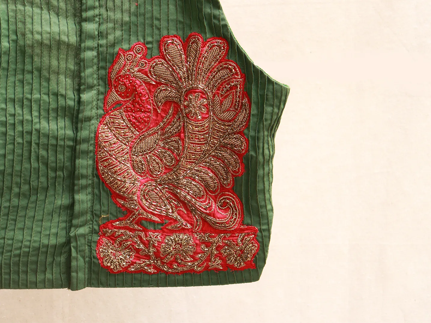 British racing Green, Kalamkari embroidery blouse