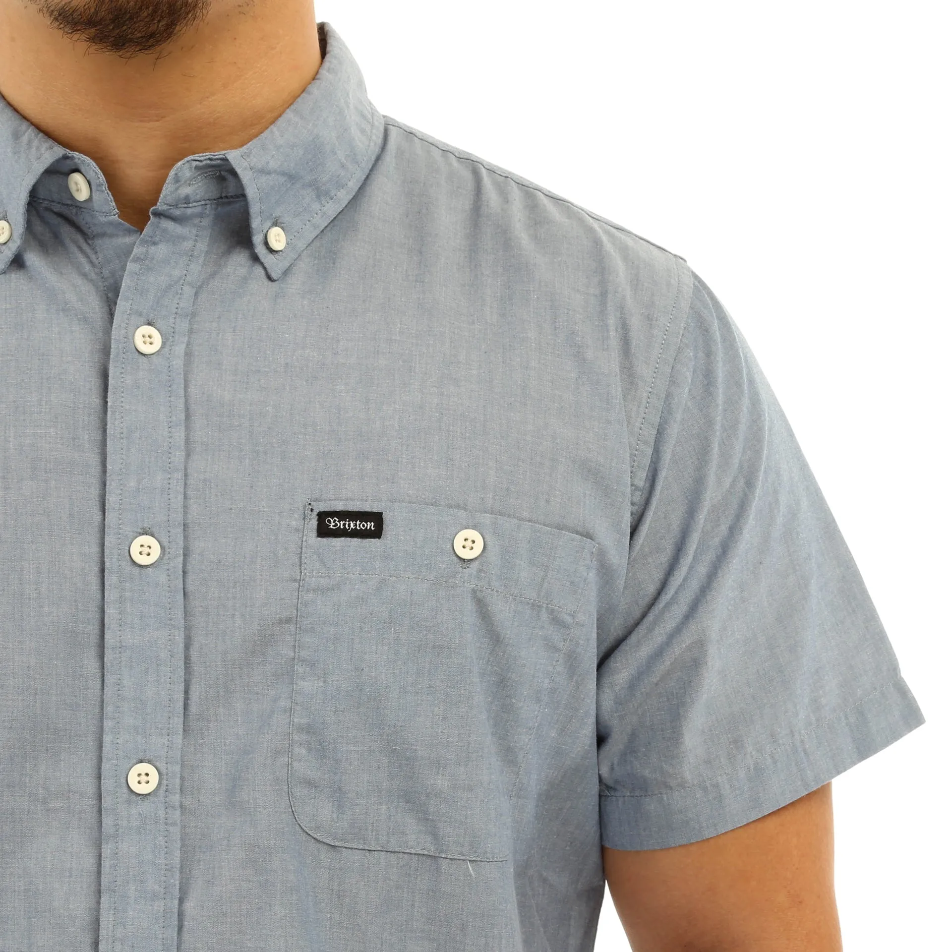 Brixton Central S/S Woven - Light Blue Chambray