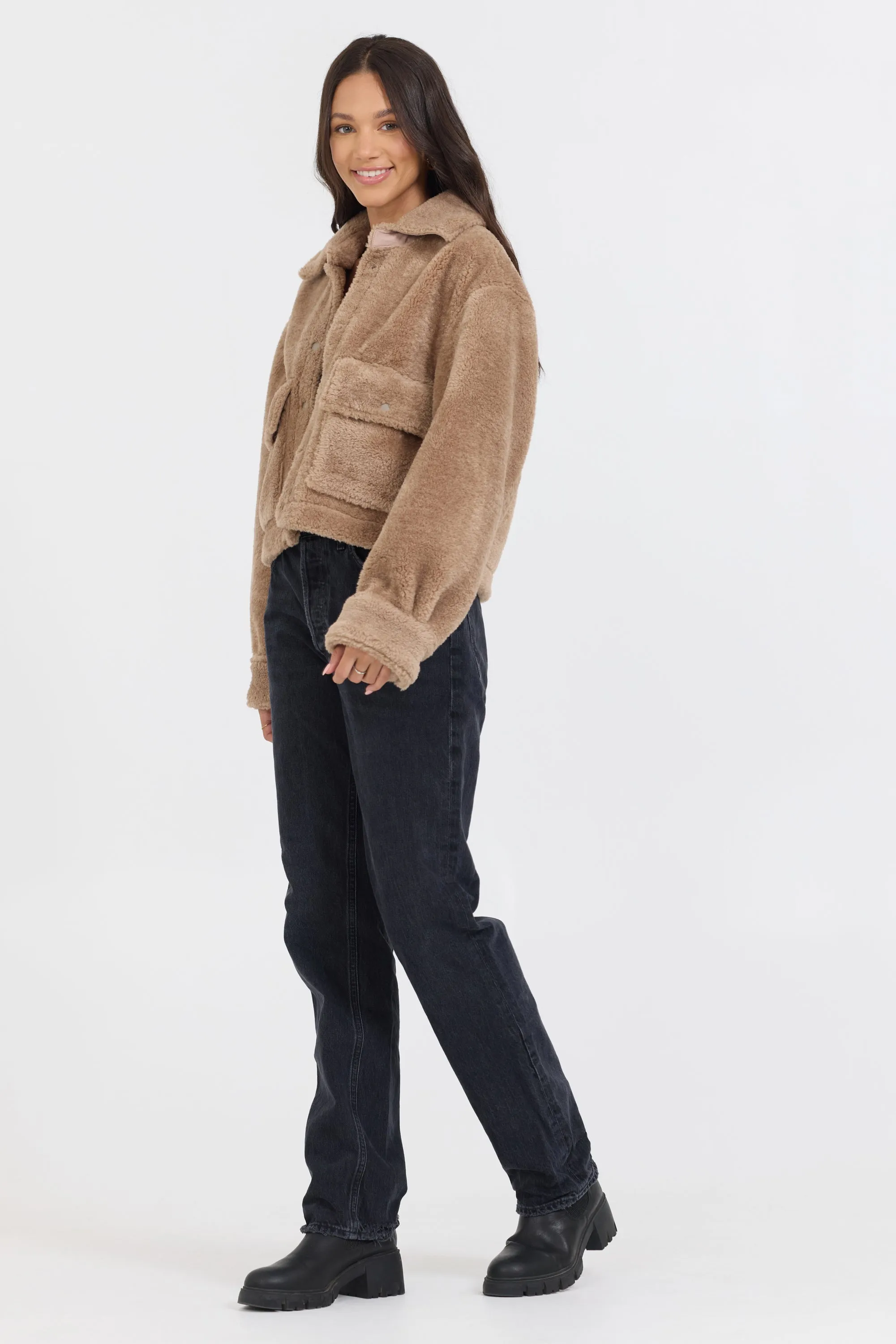 Butter Cookie Sherpa Jacket W/ Quilted Pockets