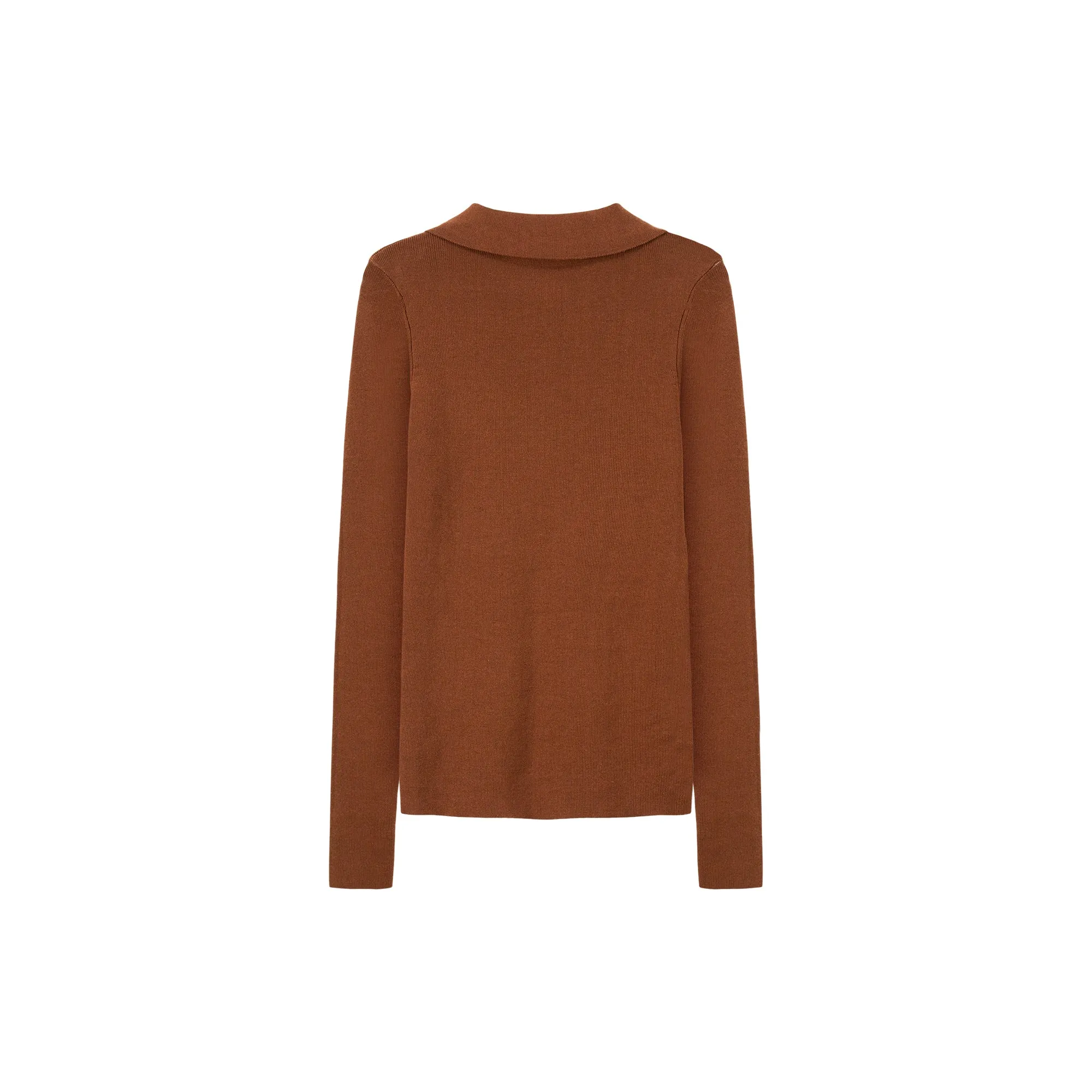 Buttoned Collar Slimfit Long-Sleeves Knit Top