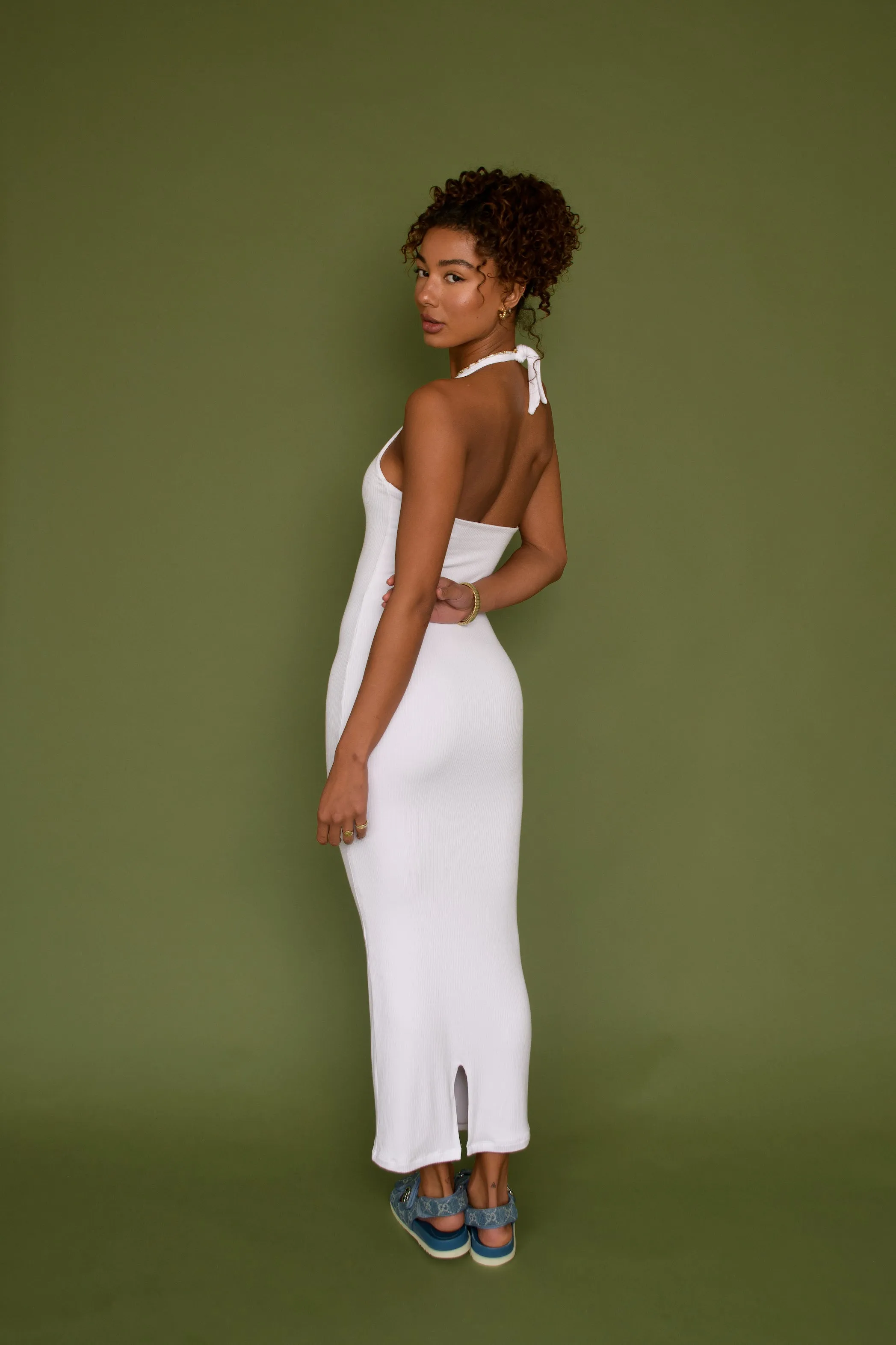 Cassie Dress Ribbed - White