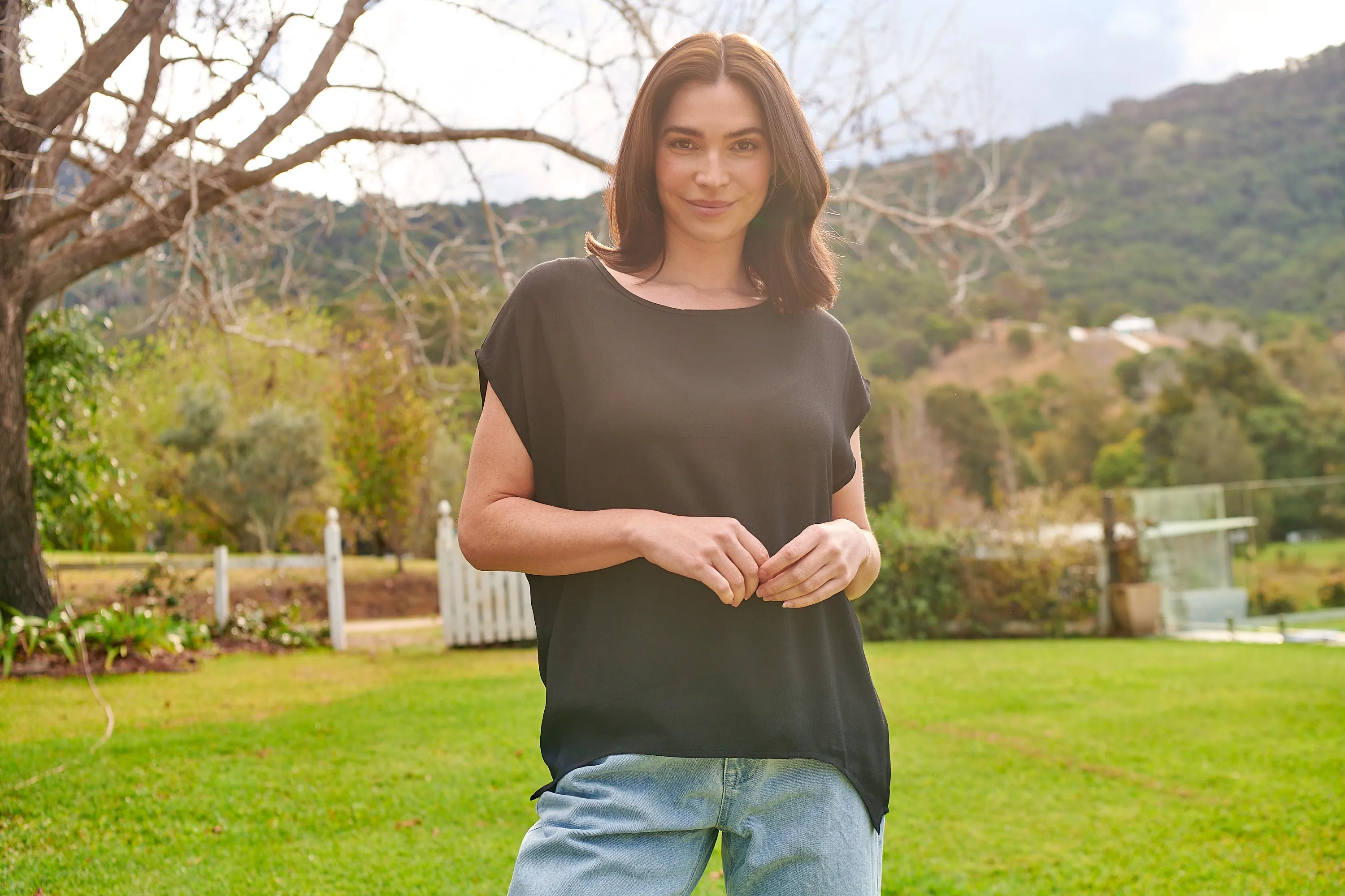 Chele Short Sleeve Oversized Black Plain Top