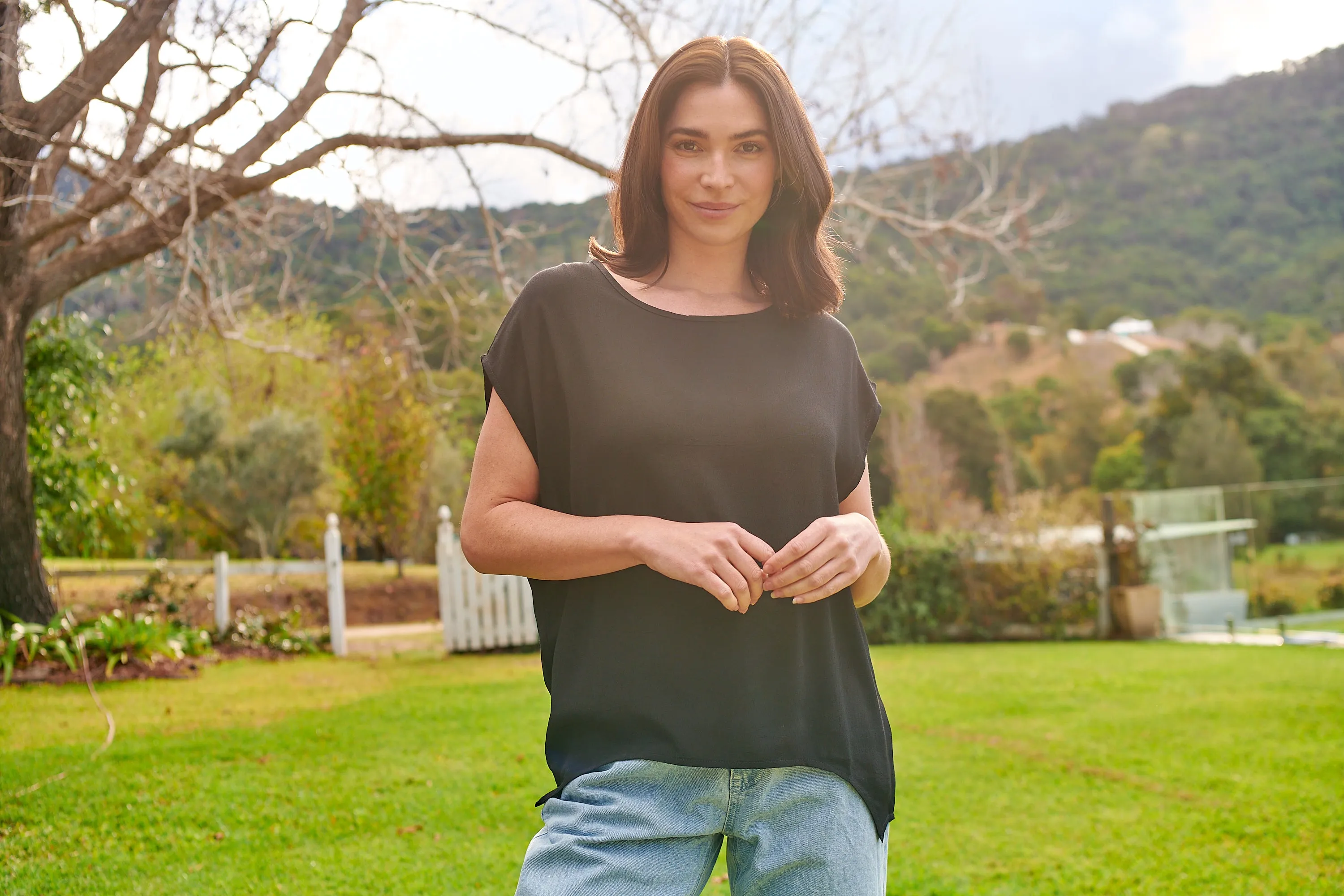 Chele Short Sleeve Oversized Black Plain Top