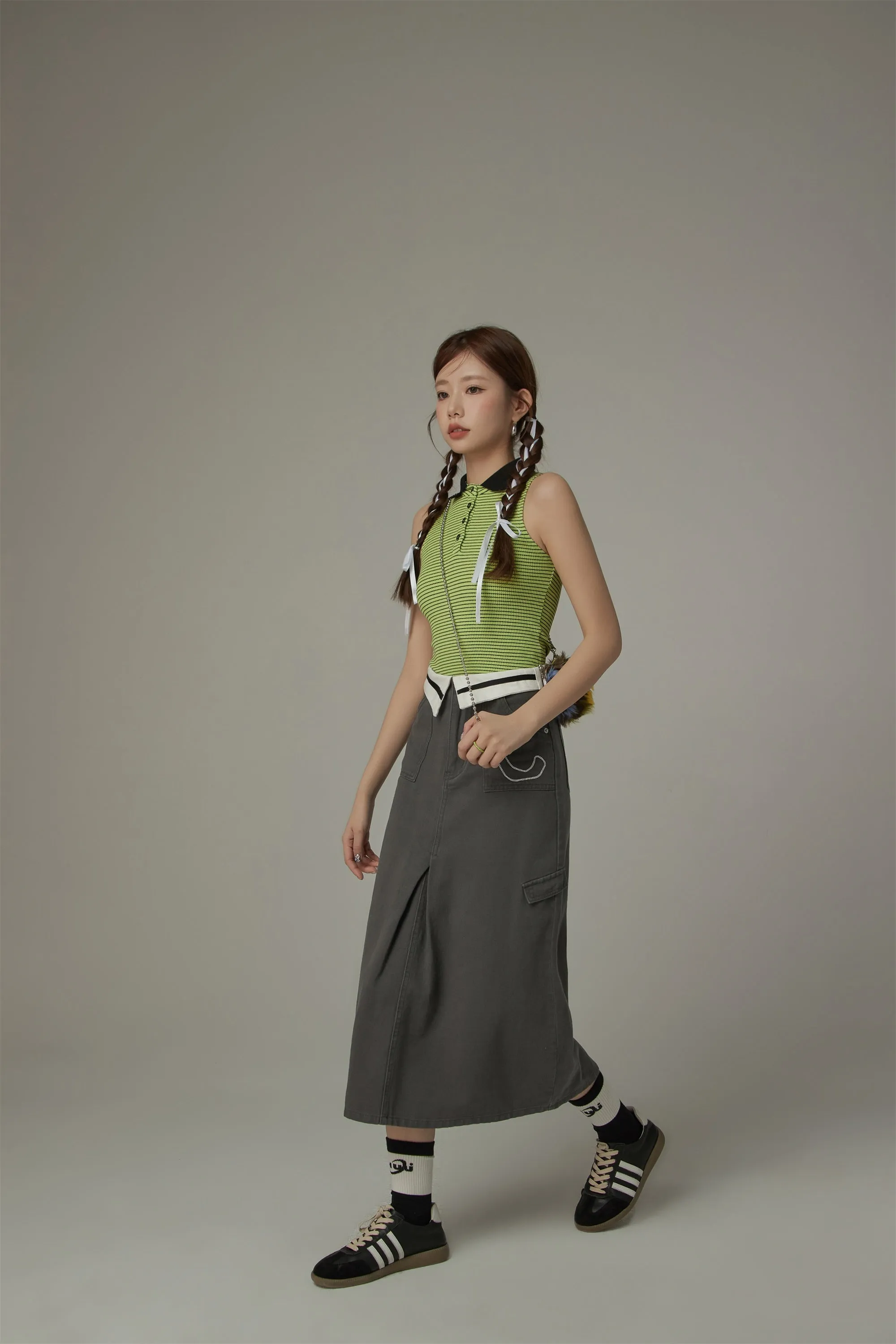 Collar Stripe Sleeveless Top