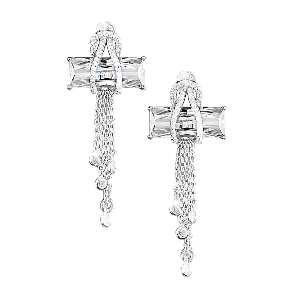 Contemporary Cross Clear Earrings