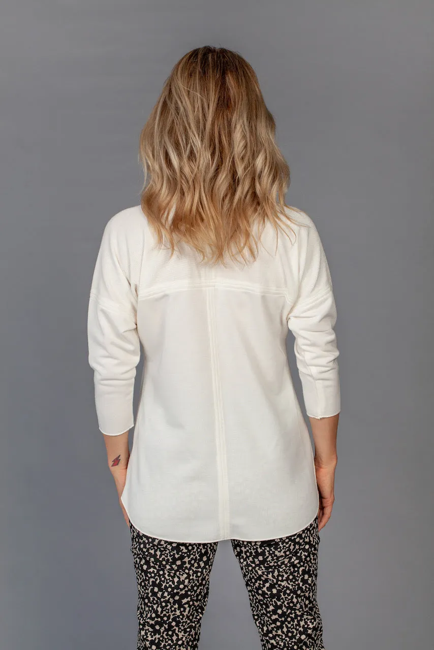 Cream Feature Stitched Poly/Cotton 3/4 Sleeve Top