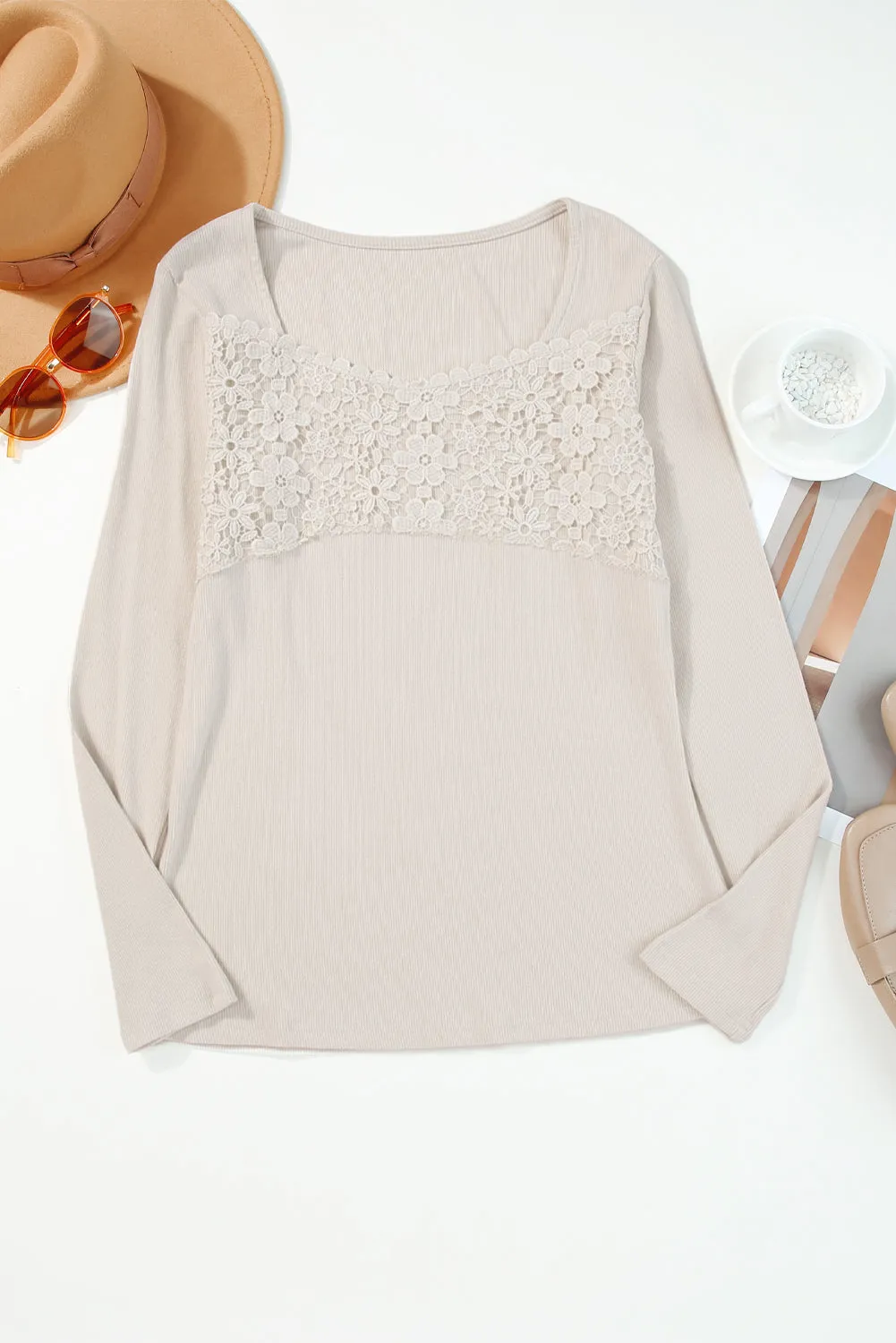 Crochet V Neck Long Sleeve Top