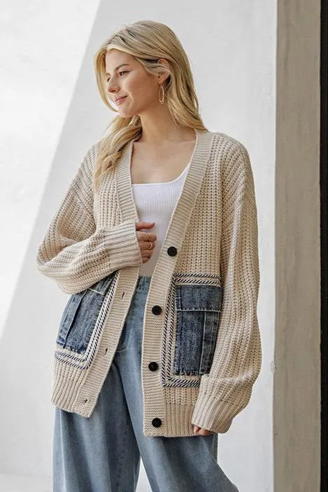 Denim Pocket Knit Cardigan