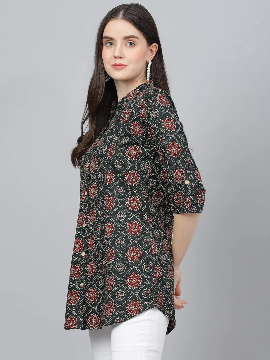 Divena Black Abstract printed Rayon A-line Shirts Style Top