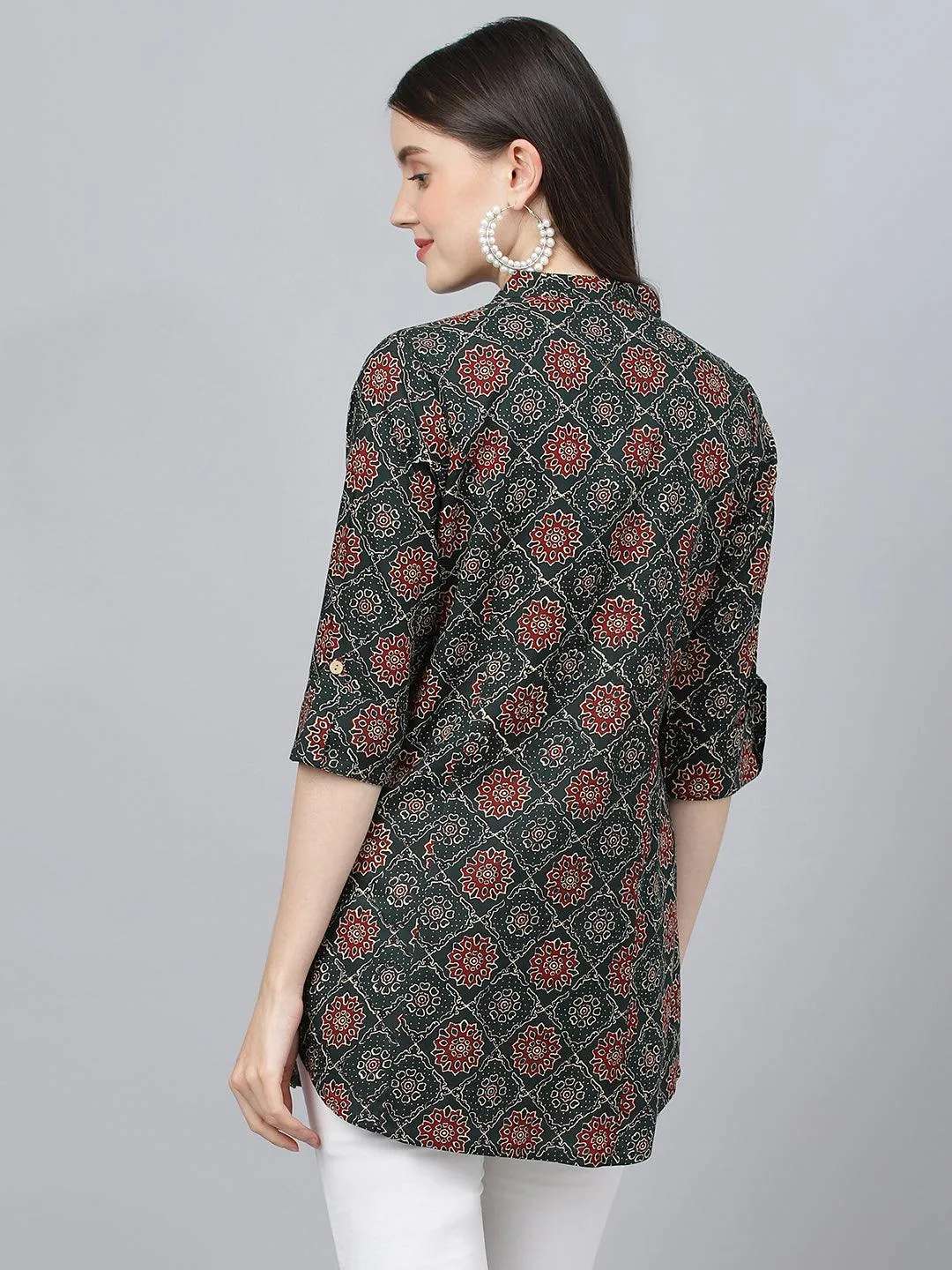 Divena Black Abstract printed Rayon A-line Shirts Style Top