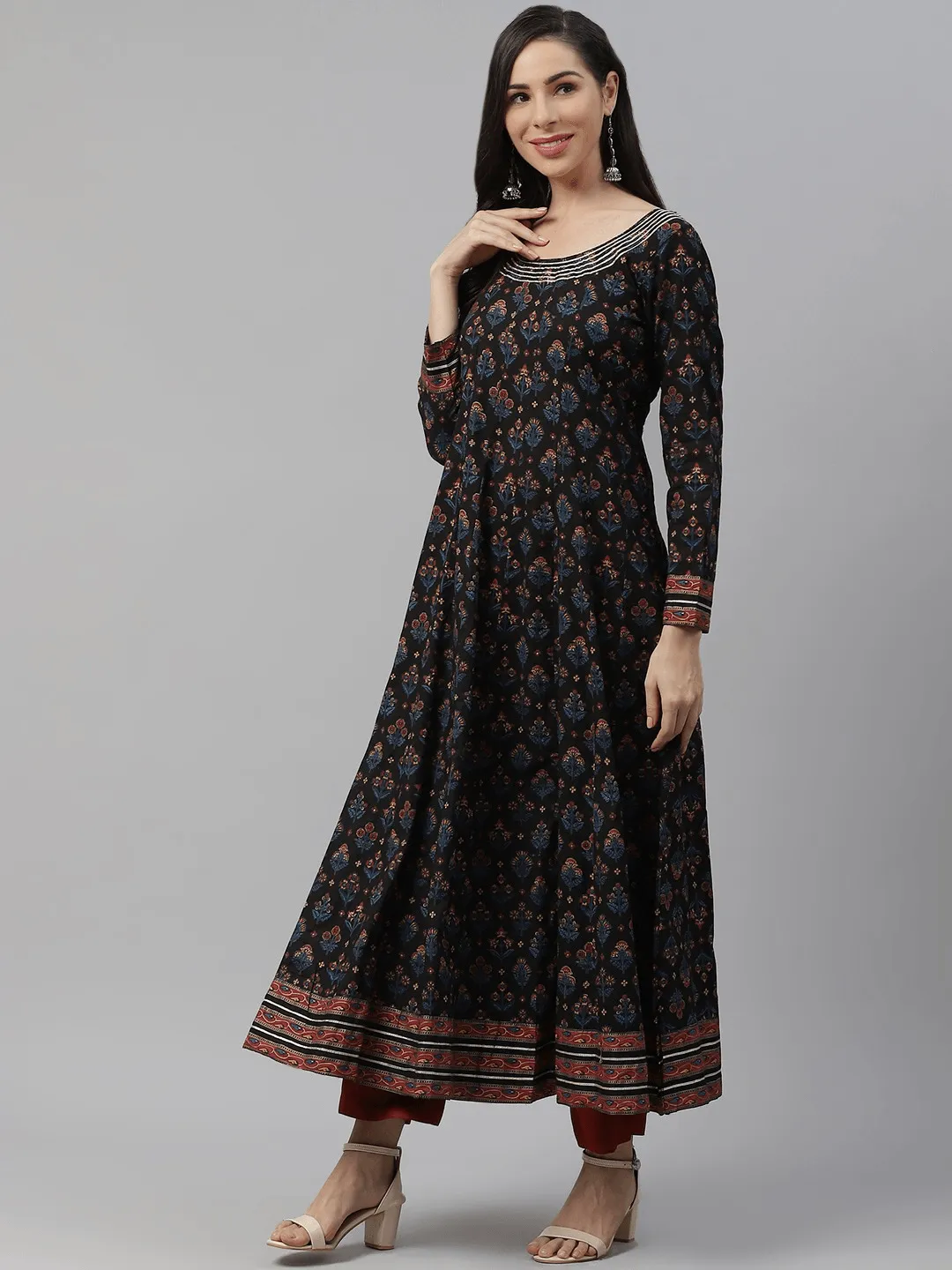 Divena Black Cotton Anarkali Kurta