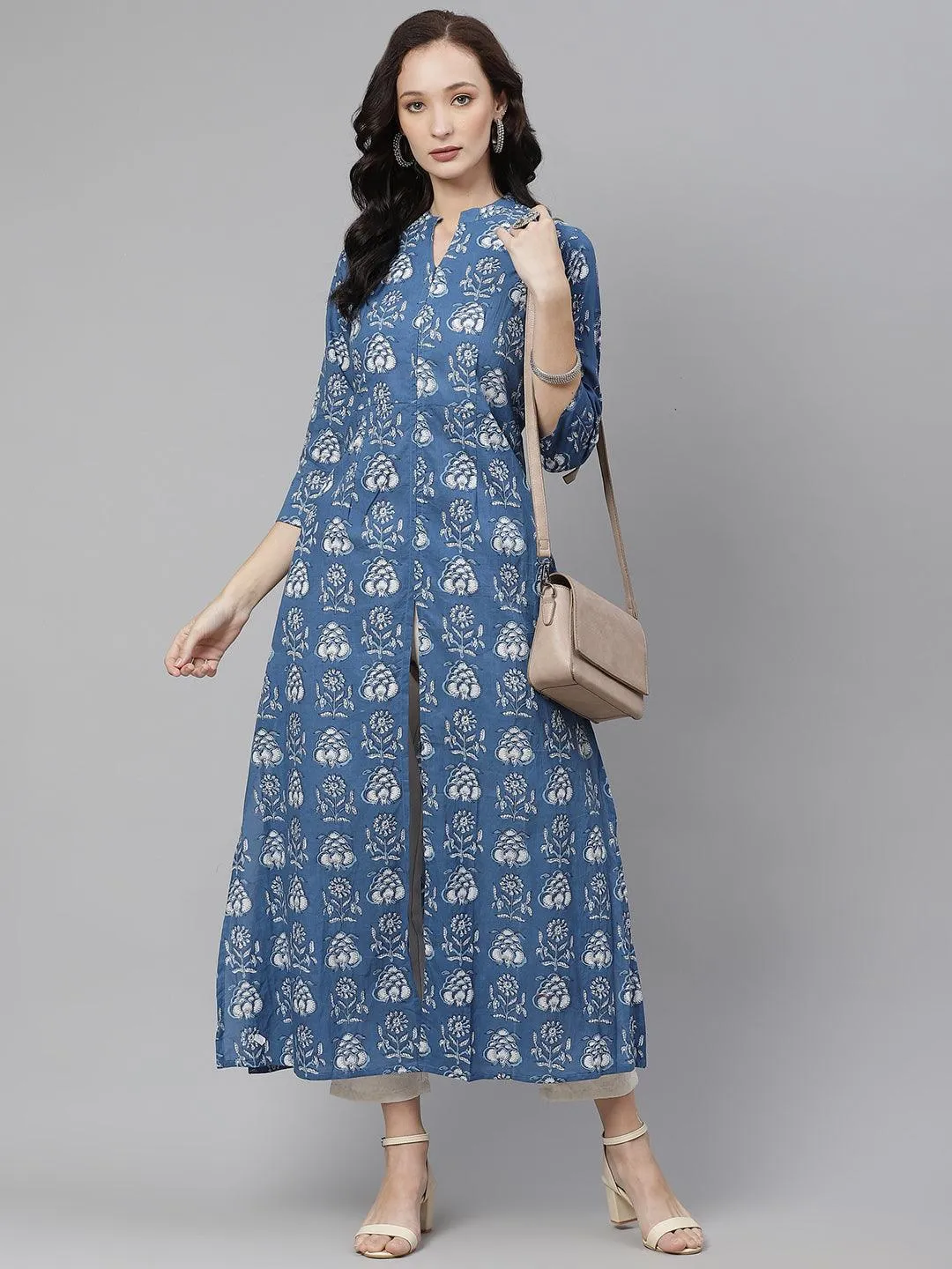 Divena Blue Cotton shrug style kurta