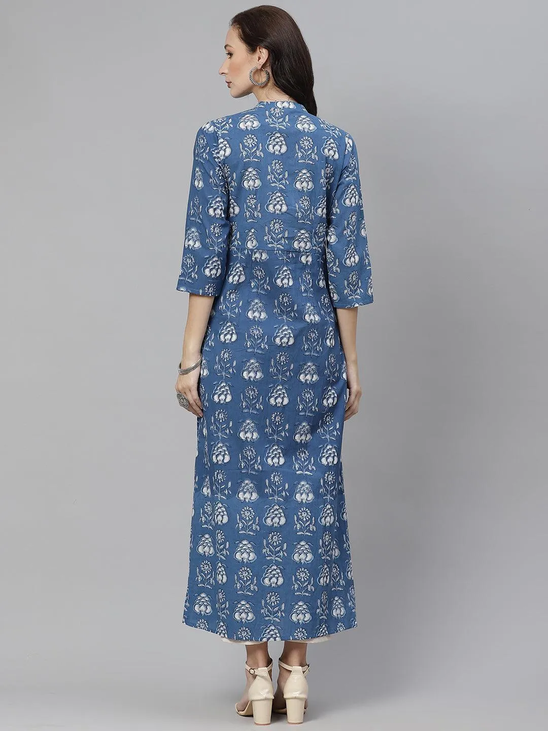 Divena Blue Cotton shrug style kurta