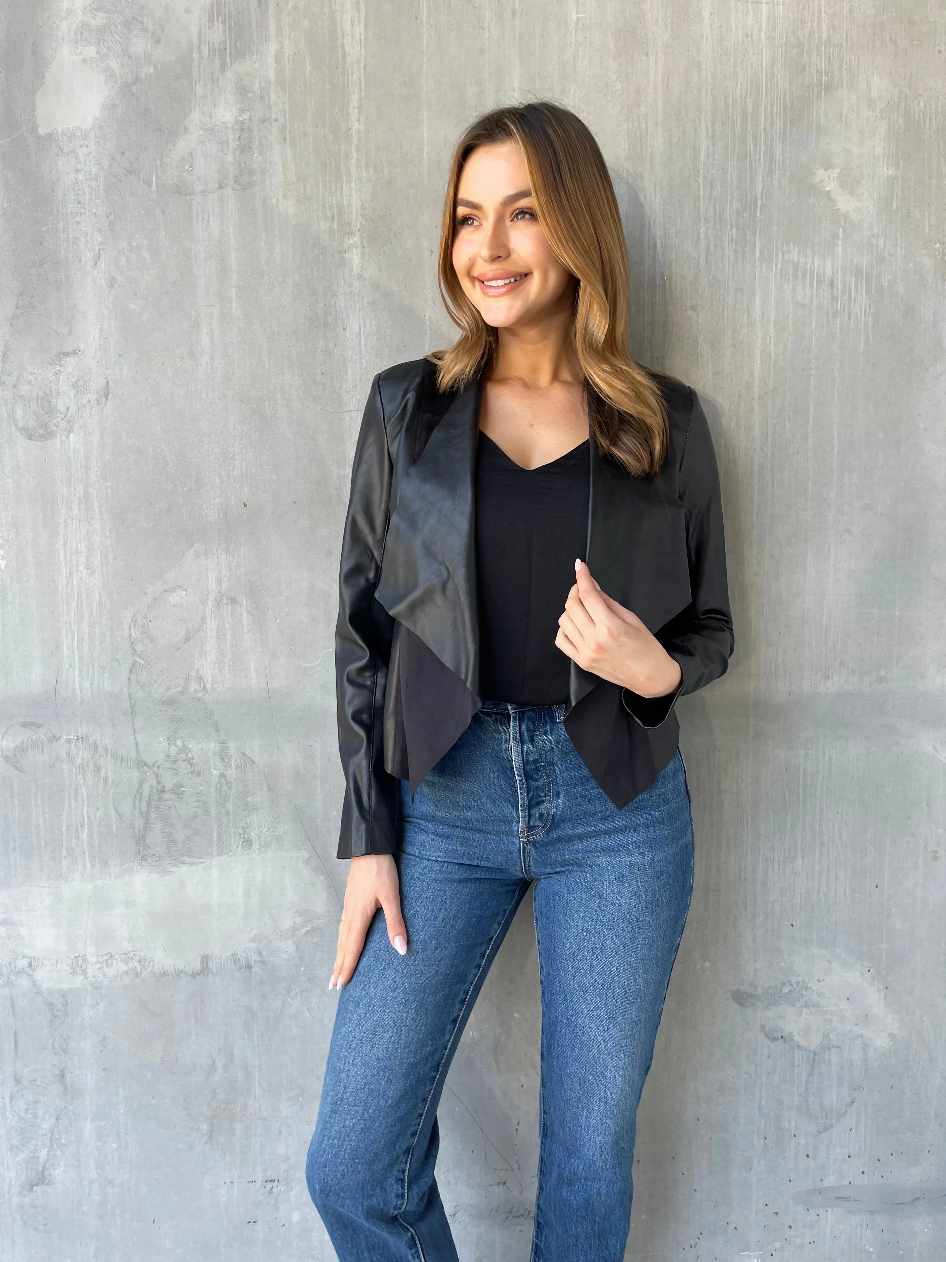 Dolly Faux Leather Black Blazer