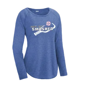 Don't Get Smashed (Pickleballs Patriotic Stars) | Women's Long Sleeve Scoop Neck Pickleball Shirts | 75/13/12 poly/cotton/rayon