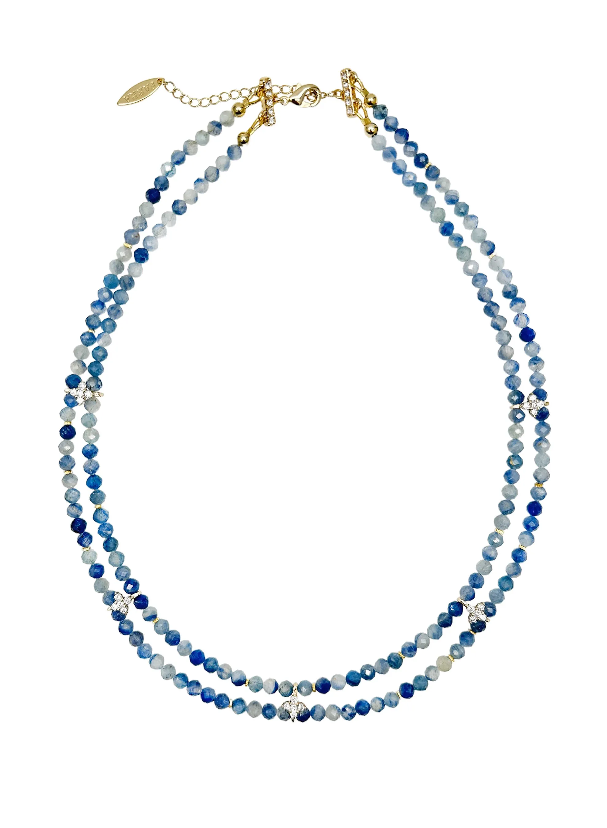 Double Layers Faceted Blue Kyanite with Zircon Stone Collar Necklace LN030