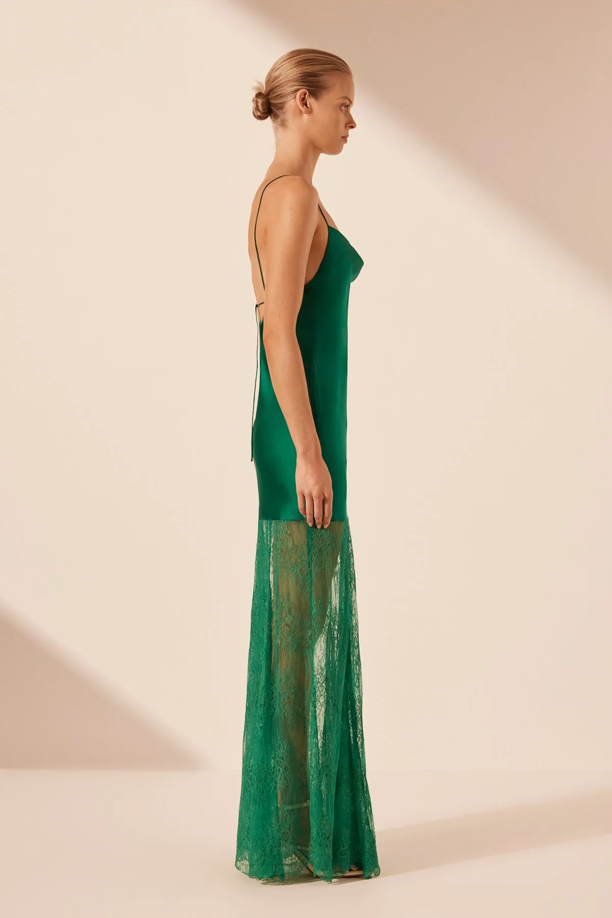 ELLE SILK LACE COWL MAXI DRESS - EMERALD GREEN