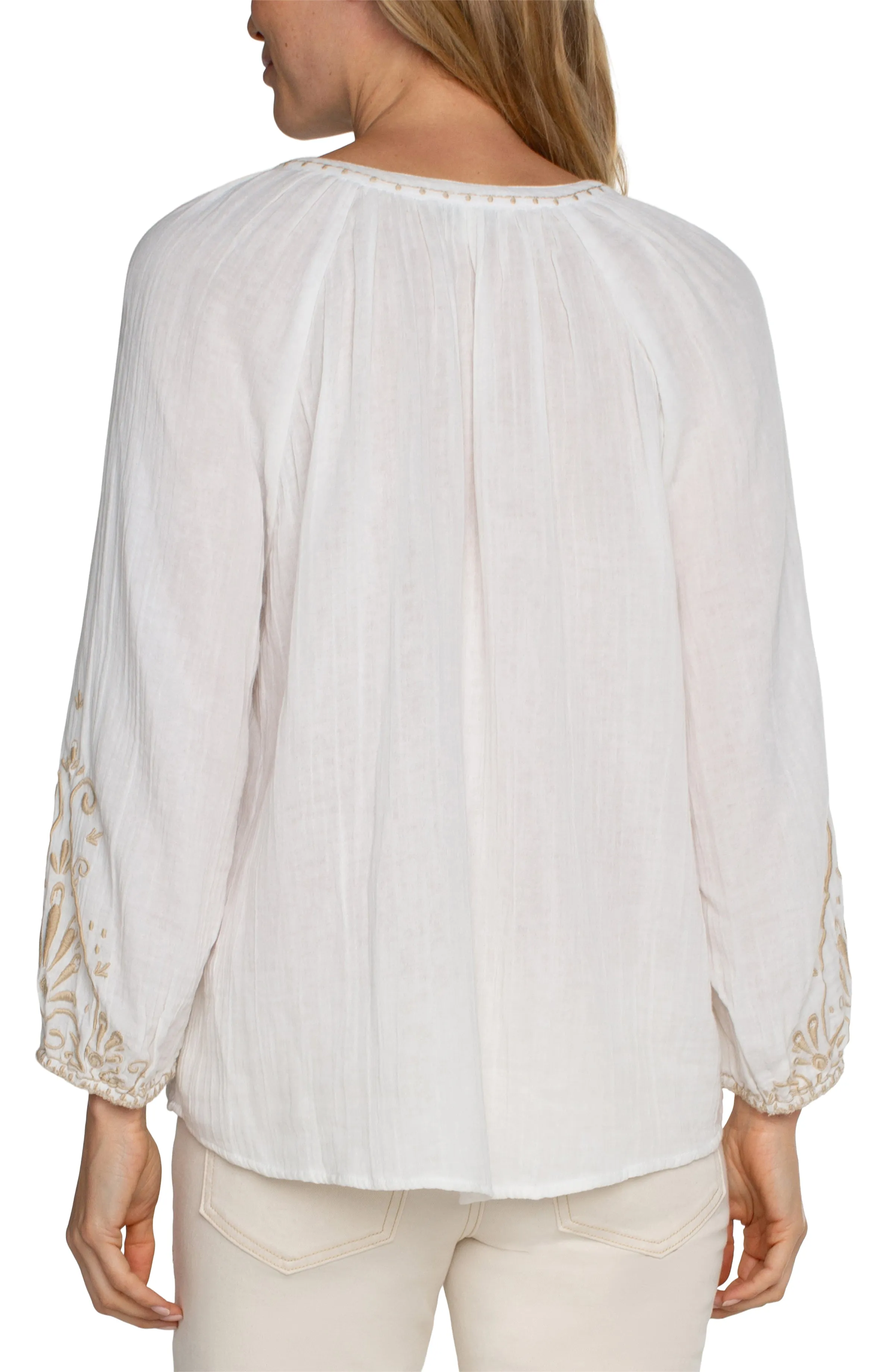 EMBROIDERED DOUBLE LAYERED GAUZE TOP