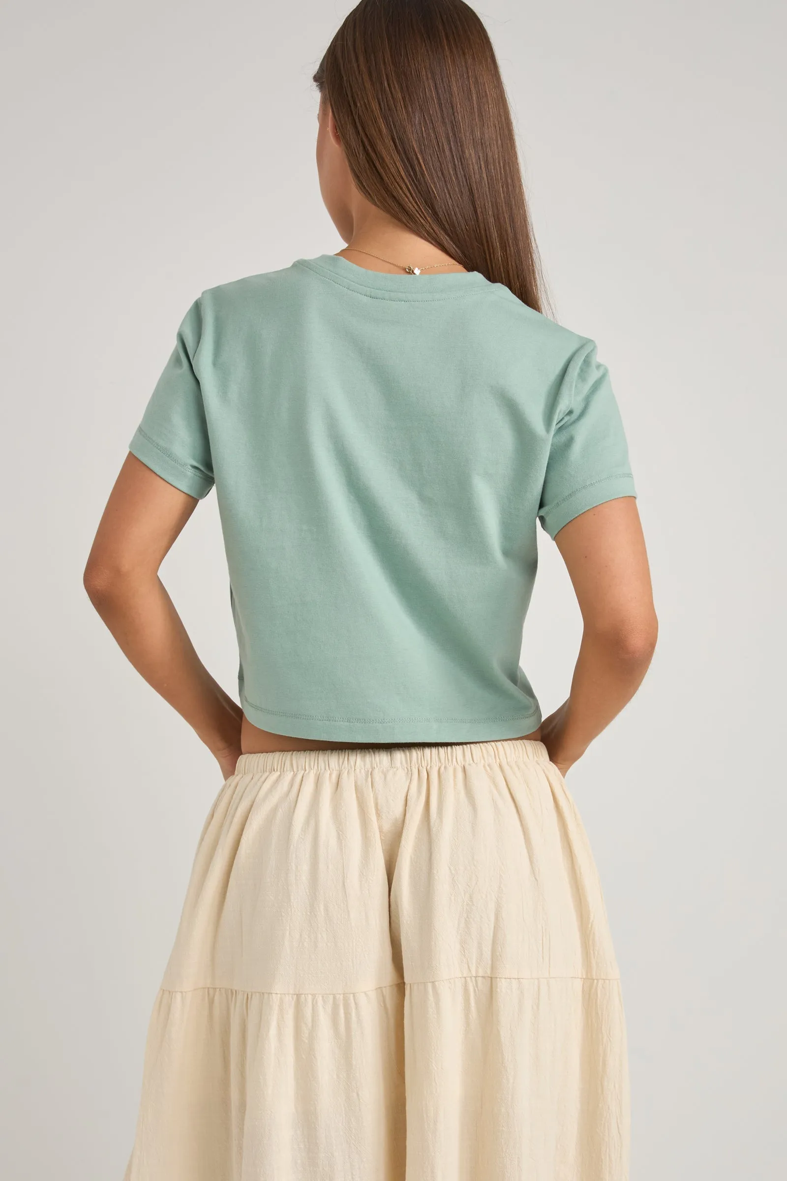 Embroidered Rhythm Crop Crew Tee Sage