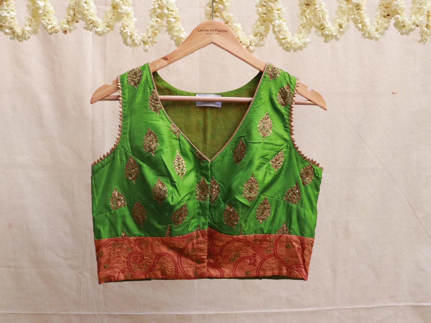 Emerald Green silk Hand embroidery blouse