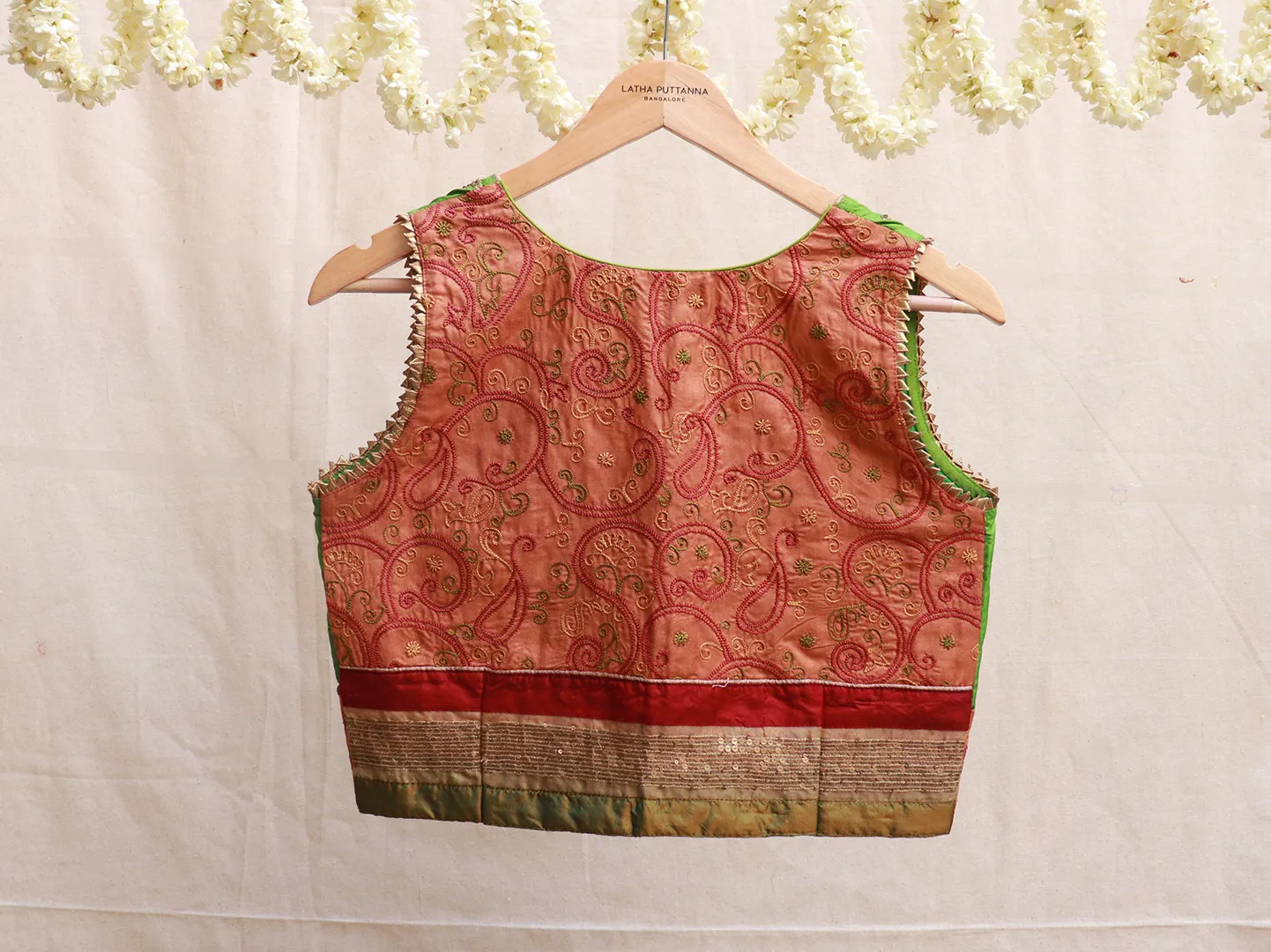 Emerald Green silk Hand embroidery blouse