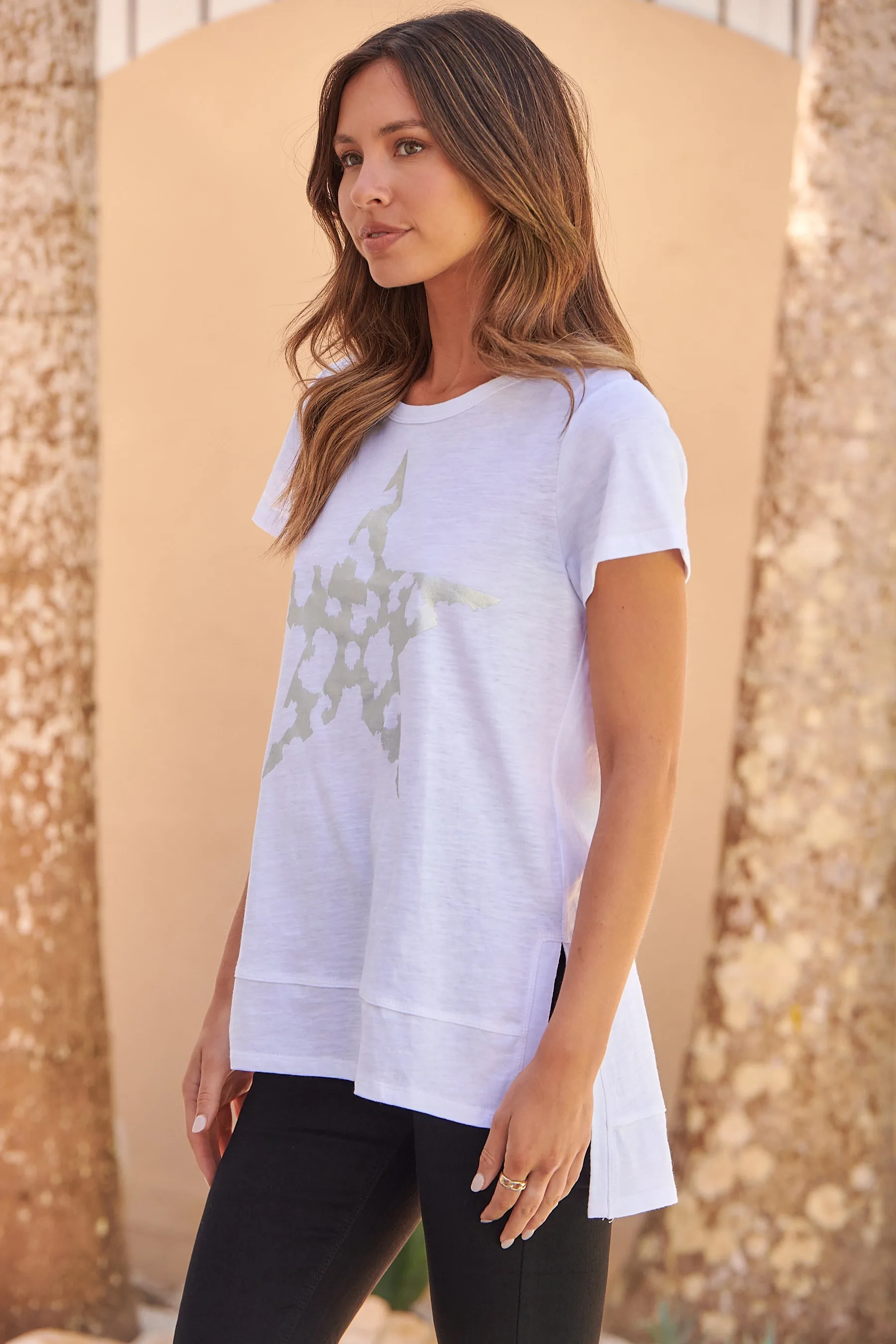 Everley Star Print White Cap Sleeve Tee