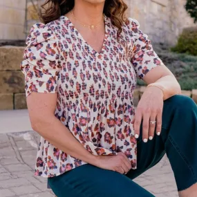 Floral Haven Ruched Sleeve Floral Print Top