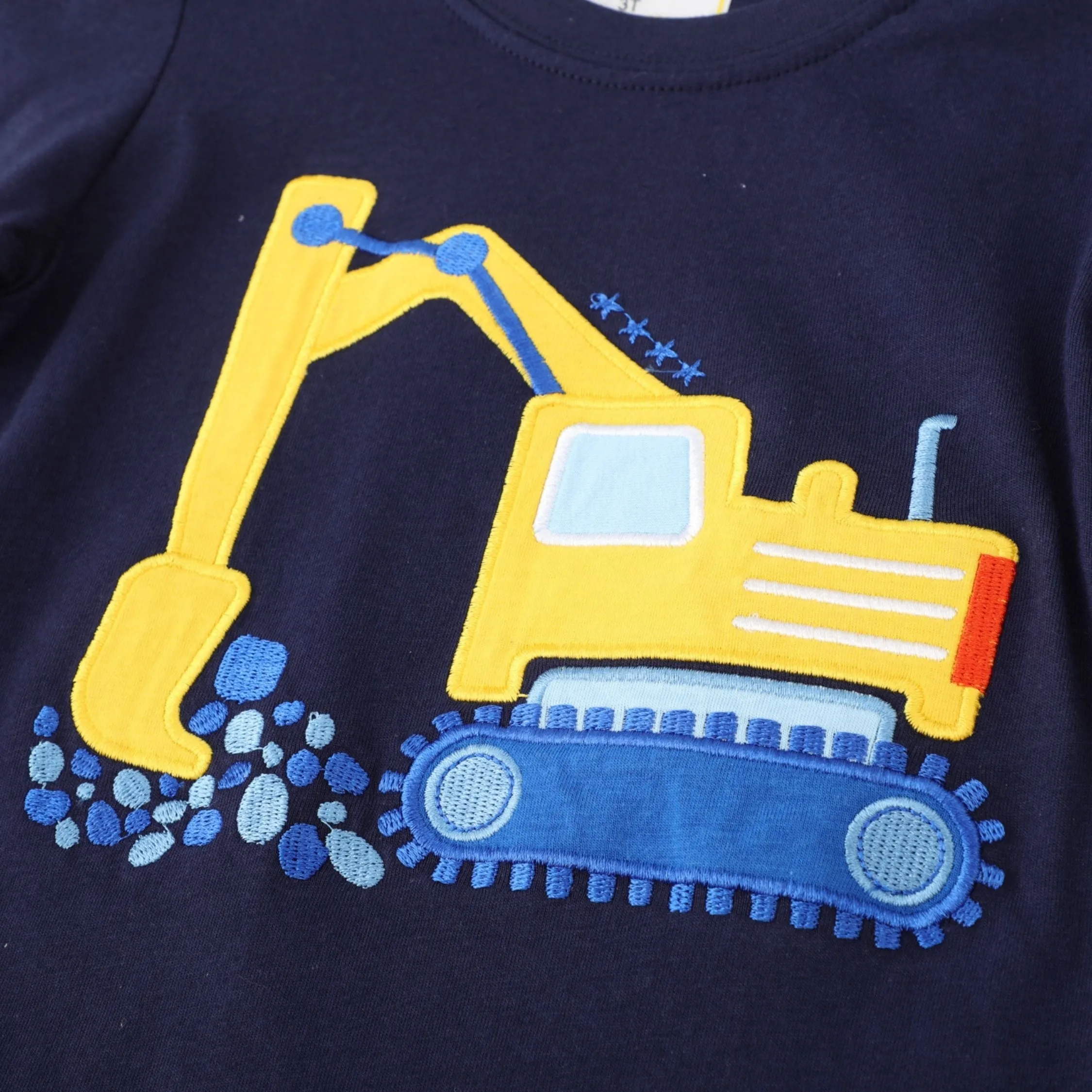 Full Sleeve Tractor Theme Boys T-Shirt, Blue