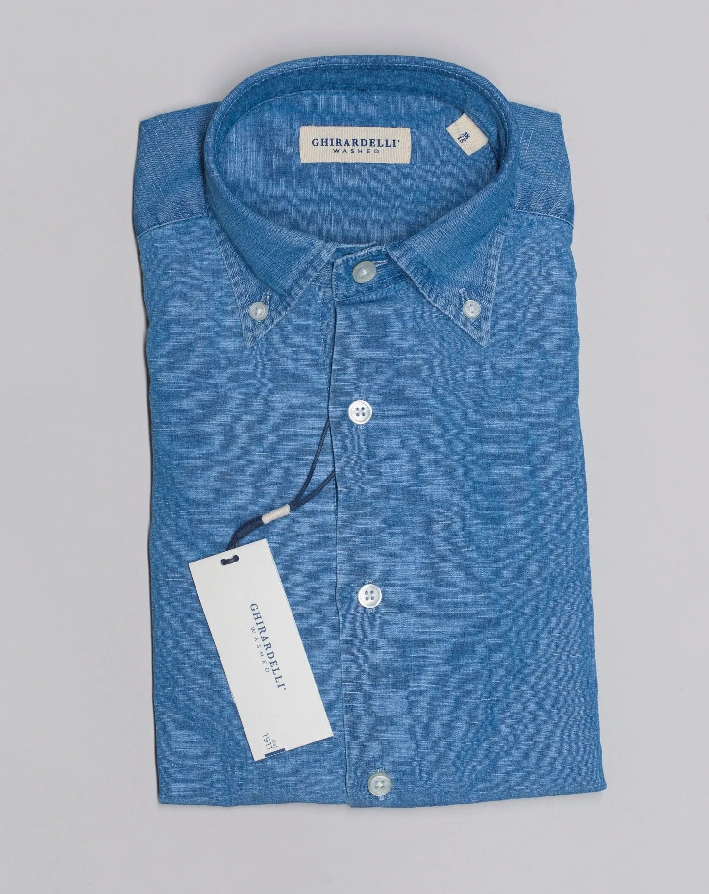 Ghirardelli Washed Button-Down Chambray Shirt / Light Blue