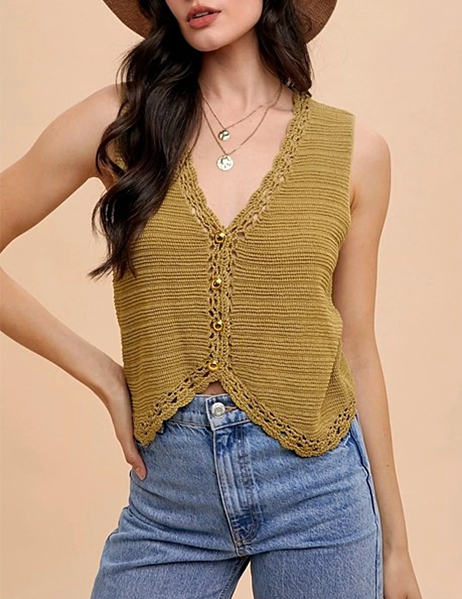 Giada Crochet Button Vest