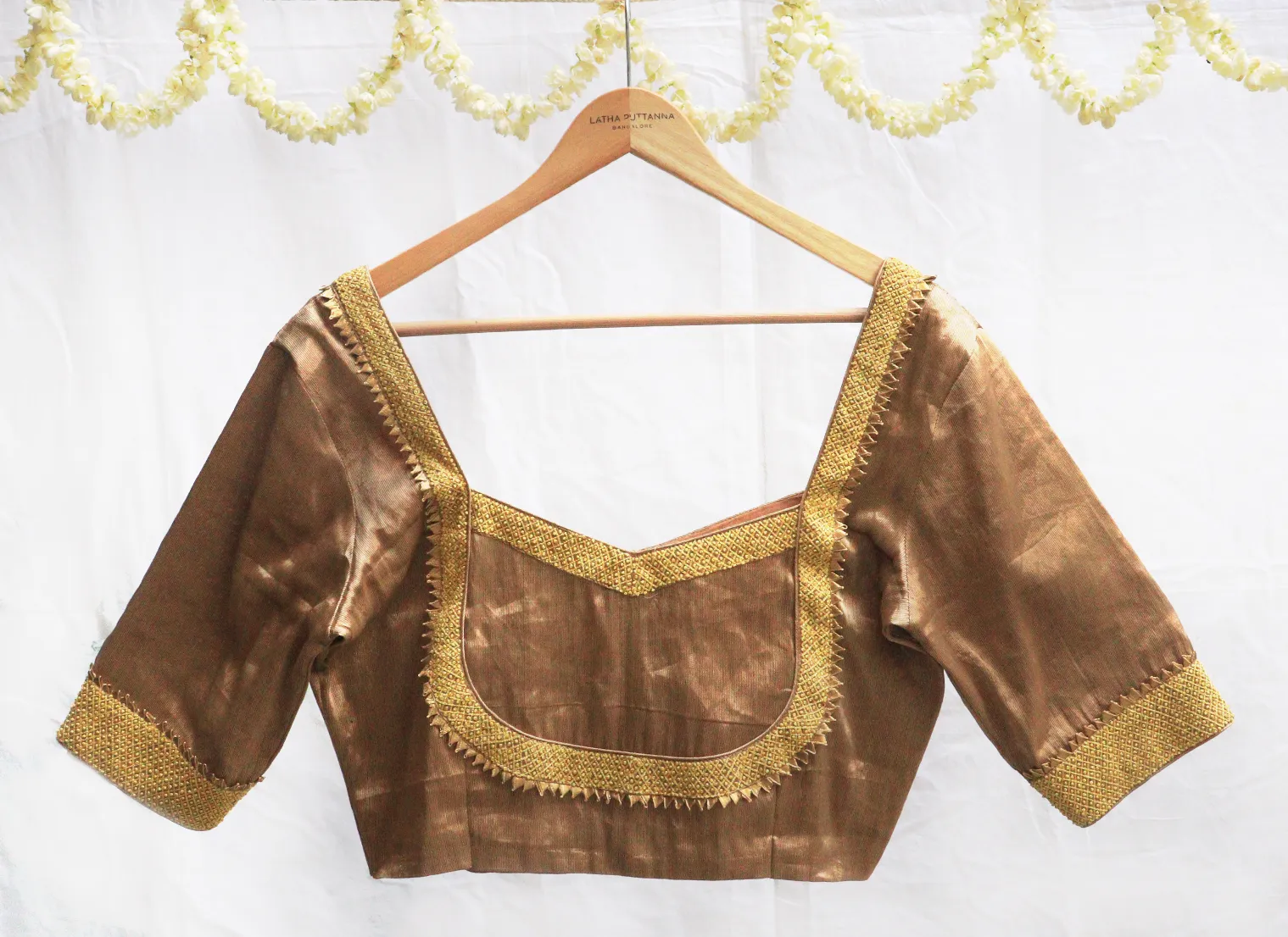 Golden Brown,Kanjeevaram tissue, Hand embroidery blouse