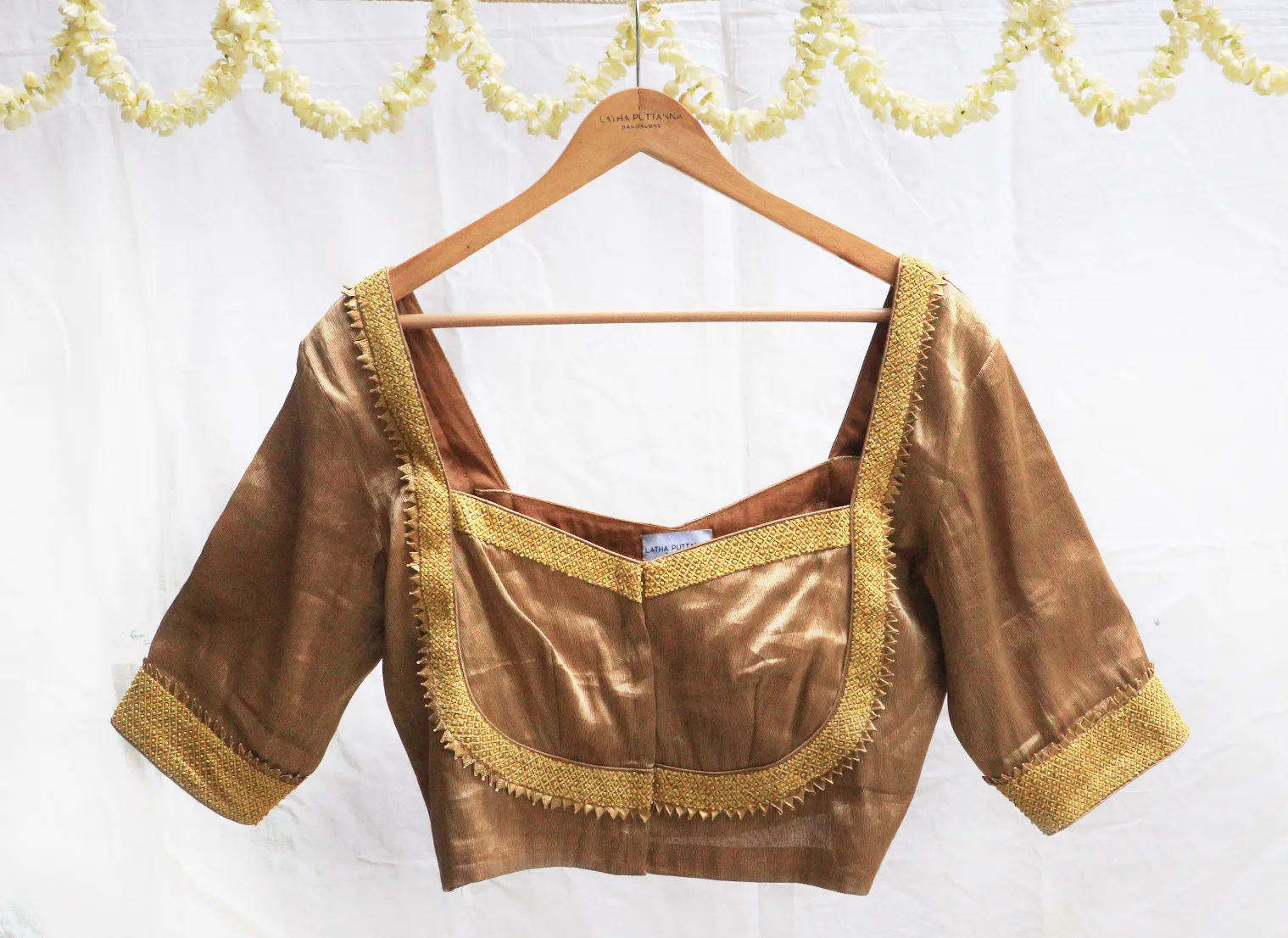 Golden Brown,Kanjeevaram tissue, Hand embroidery blouse