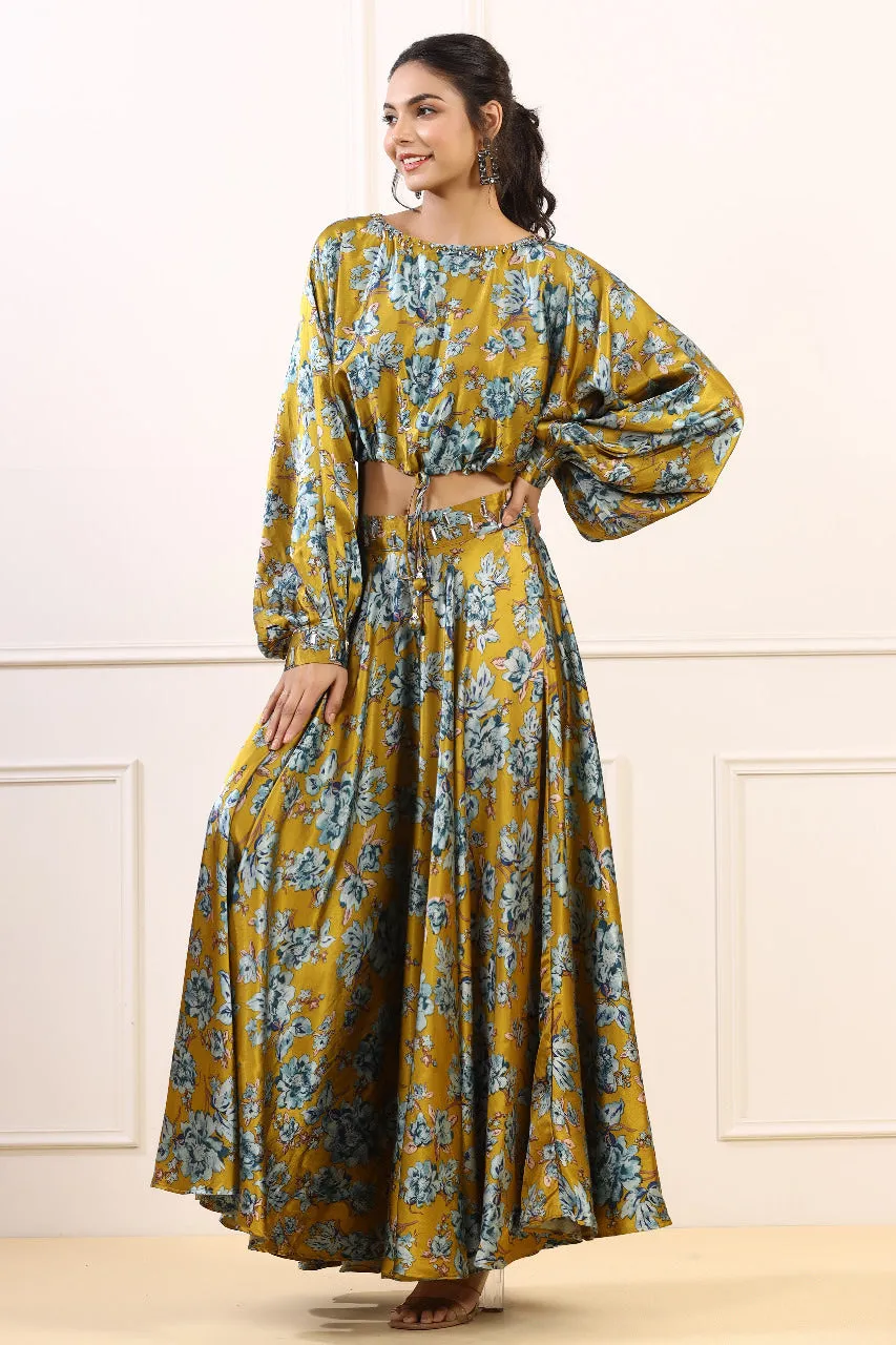 Golden Spice Blooms Satin Co ord Set