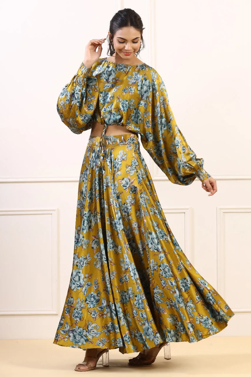 Golden Spice Blooms Satin Co ord Set