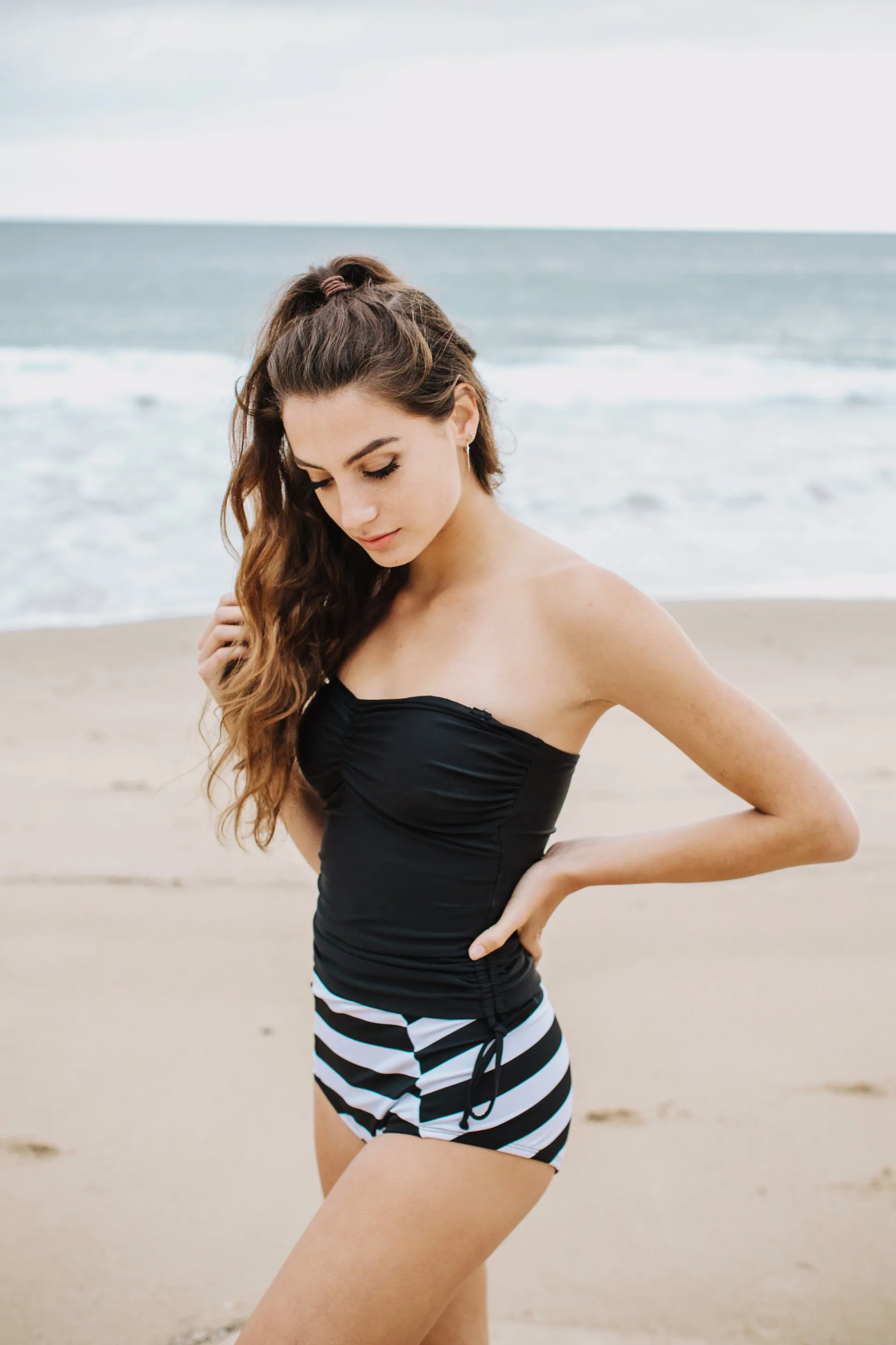 high waist in b&w stripe