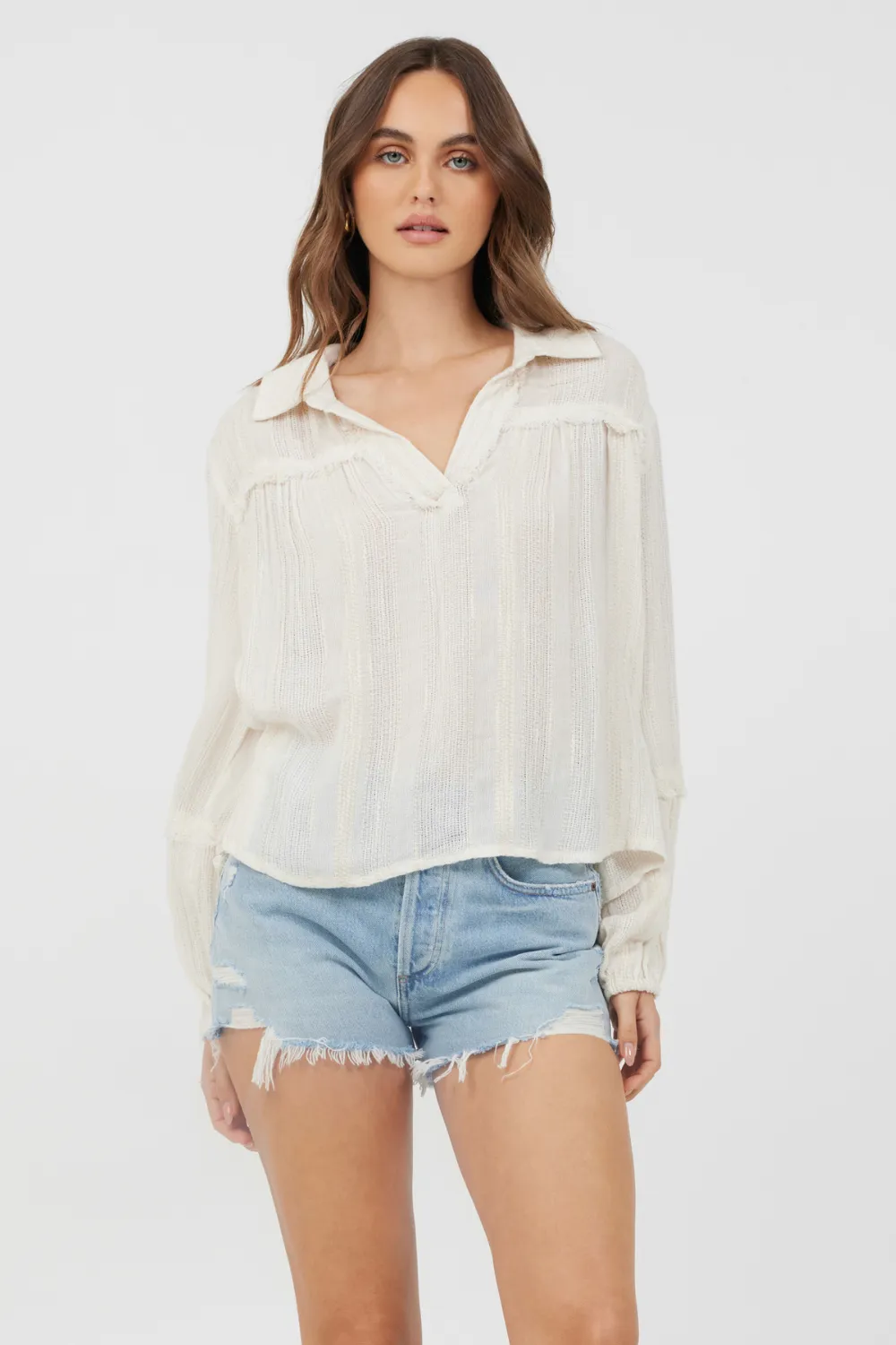 Ivory Multi Texture Polo Blouse