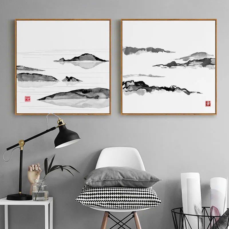 Japanese Mountain Wall Art With Frame