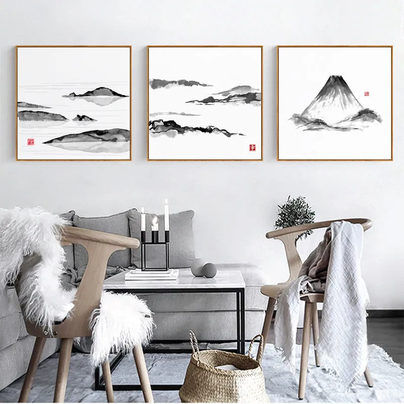 Japanese Mountain Wall Art With Frame