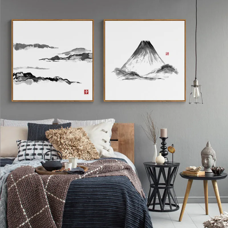 Japanese Mountain Wall Art With Frame