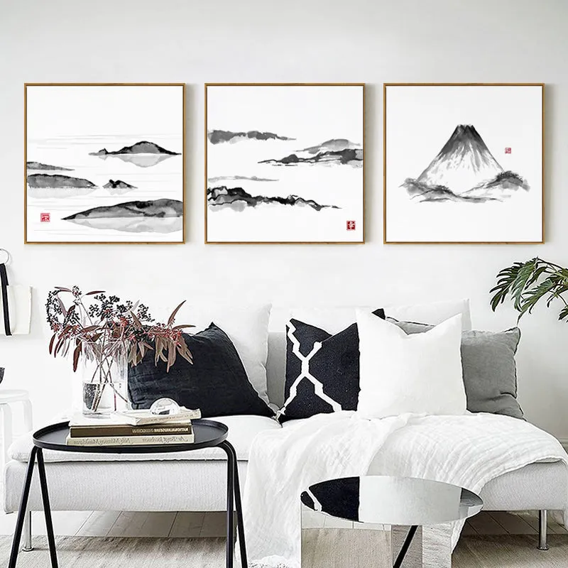 Japanese Mountain Wall Art With Frame