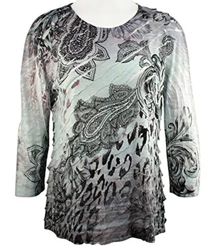 Jess & Jane - Harmony, 3/4 Sleeve Scoop Neck Ruffled Sublimation Top