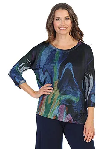 Jess & Jane - Layla, 3/4 Sleeve Scoop Neck Slinky Like Side Slit Women's Tunic